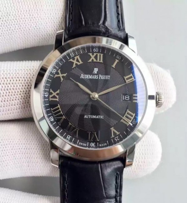 Replica Audemars Piguet Jules Audemars 15170 Roman numerals SS Black Dial Leather Strap A3120 - Top club