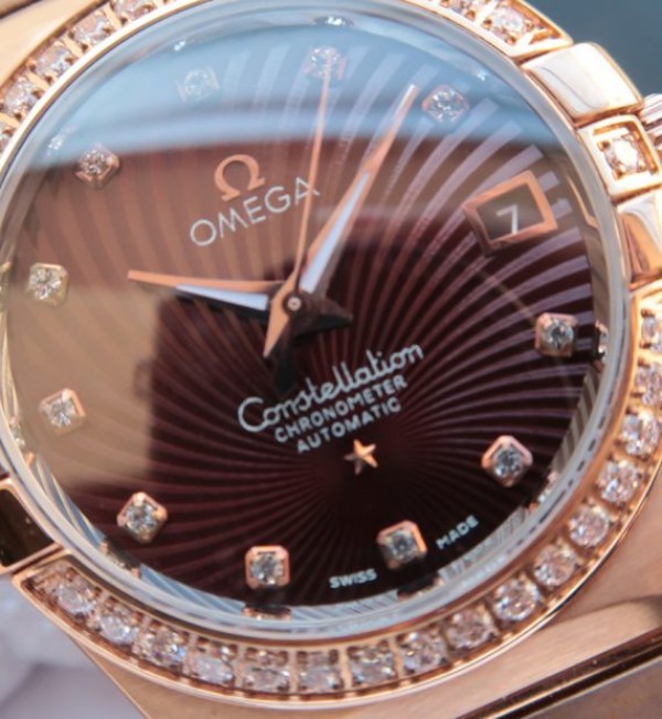 Replica Omega V6 Constellation Diamonds Bezel Brown Textured Dial RG Case A2500 - Top club