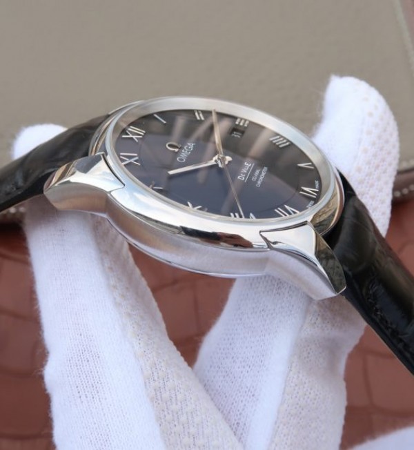 Replica Omega V6 De Ville 41mm SS Black Dial Black Leather Strap A8500 - Top club
