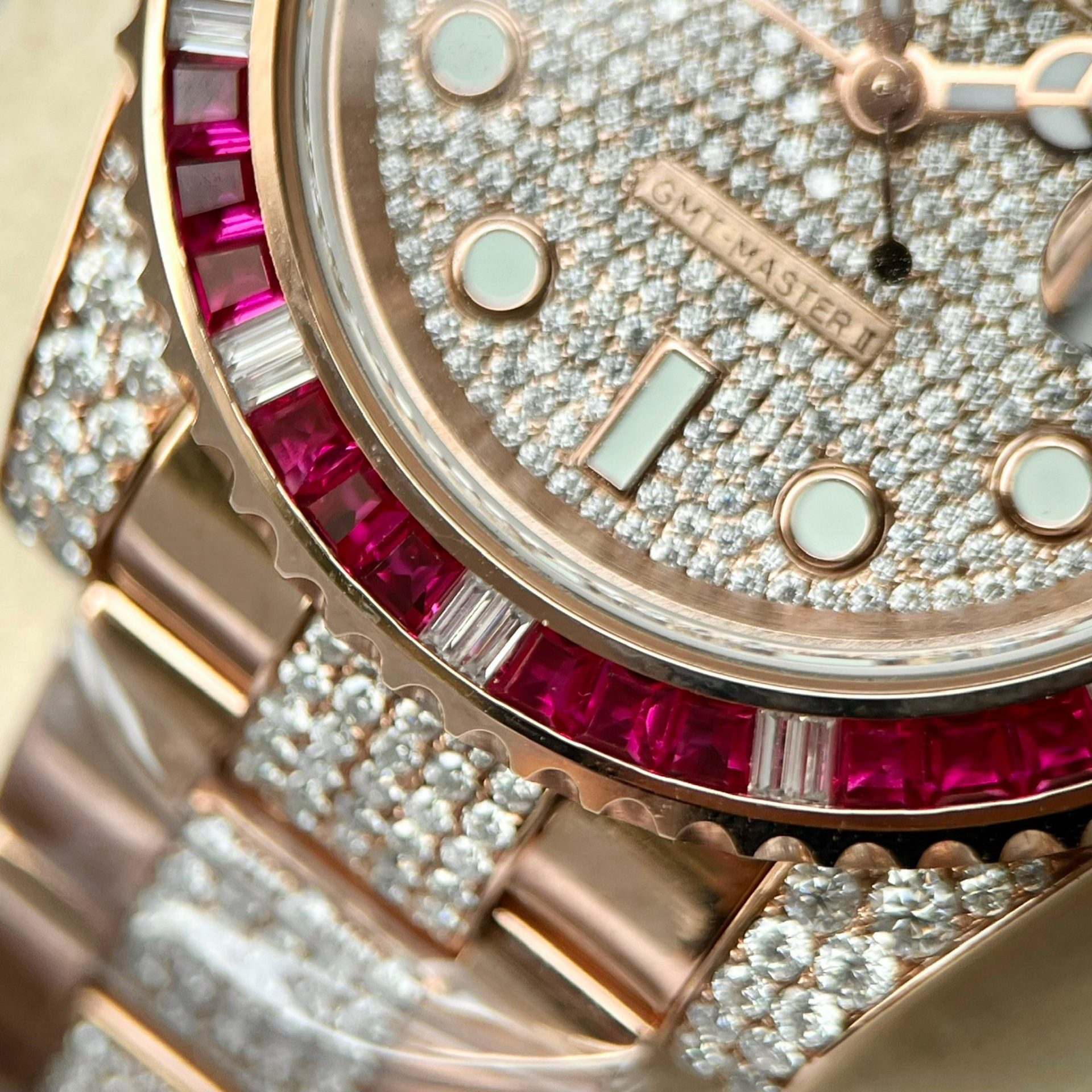 Rolex Replica 11 Watch GMT Master II Gold Wrapped Moissanite Diamond Sapphire 40mm - Top club