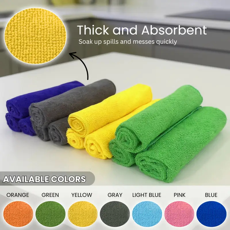 Heavy-Duty Ultra-Fine Fiber Cleaning Cloth - Highly Absorbent Lint-Free, Non-Slip Towel Square Multi-Purpose