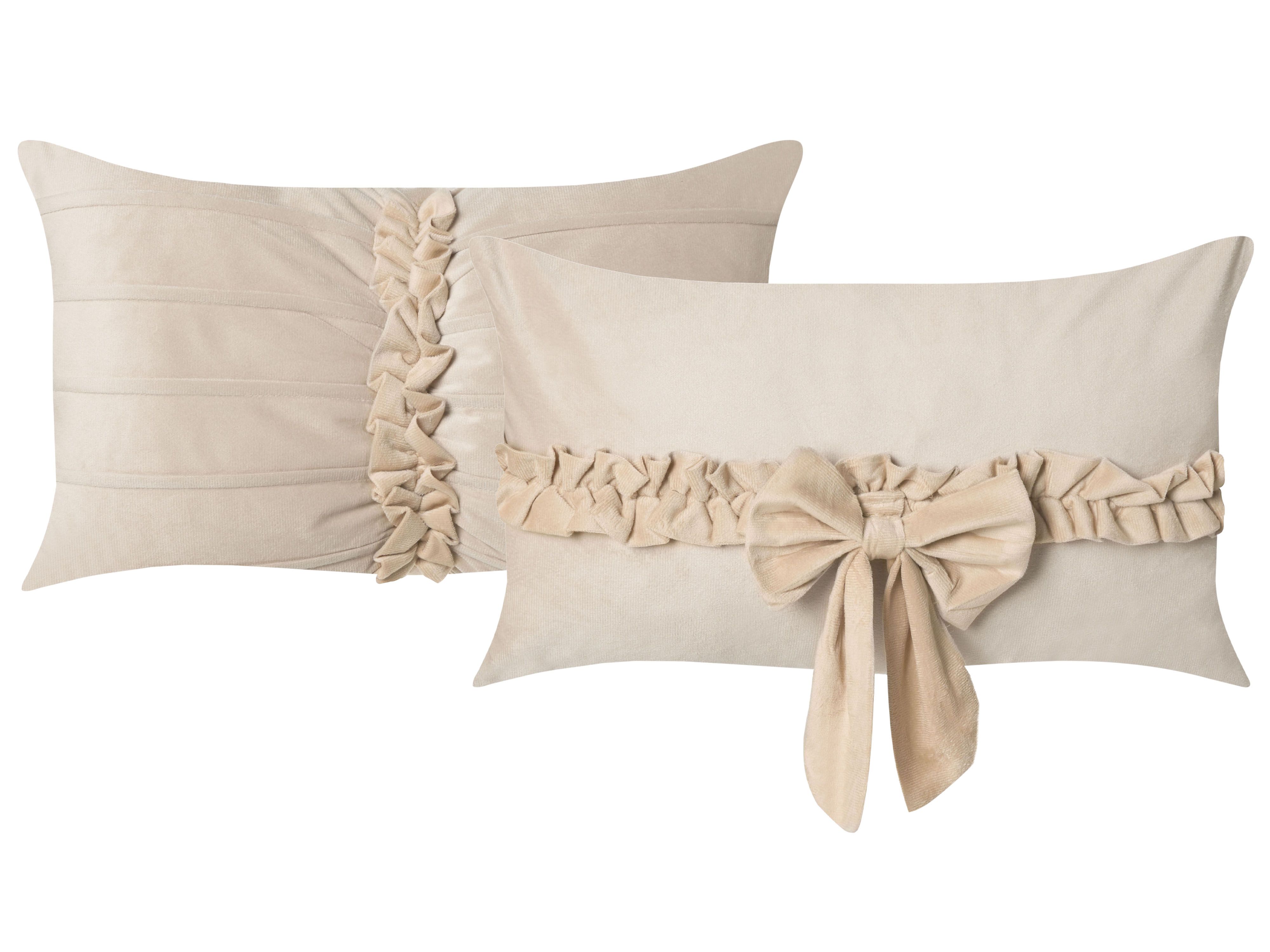 Set of 2 Decorative Cushions BELLE Velvet 30 x 50 cm Light Beige Solid