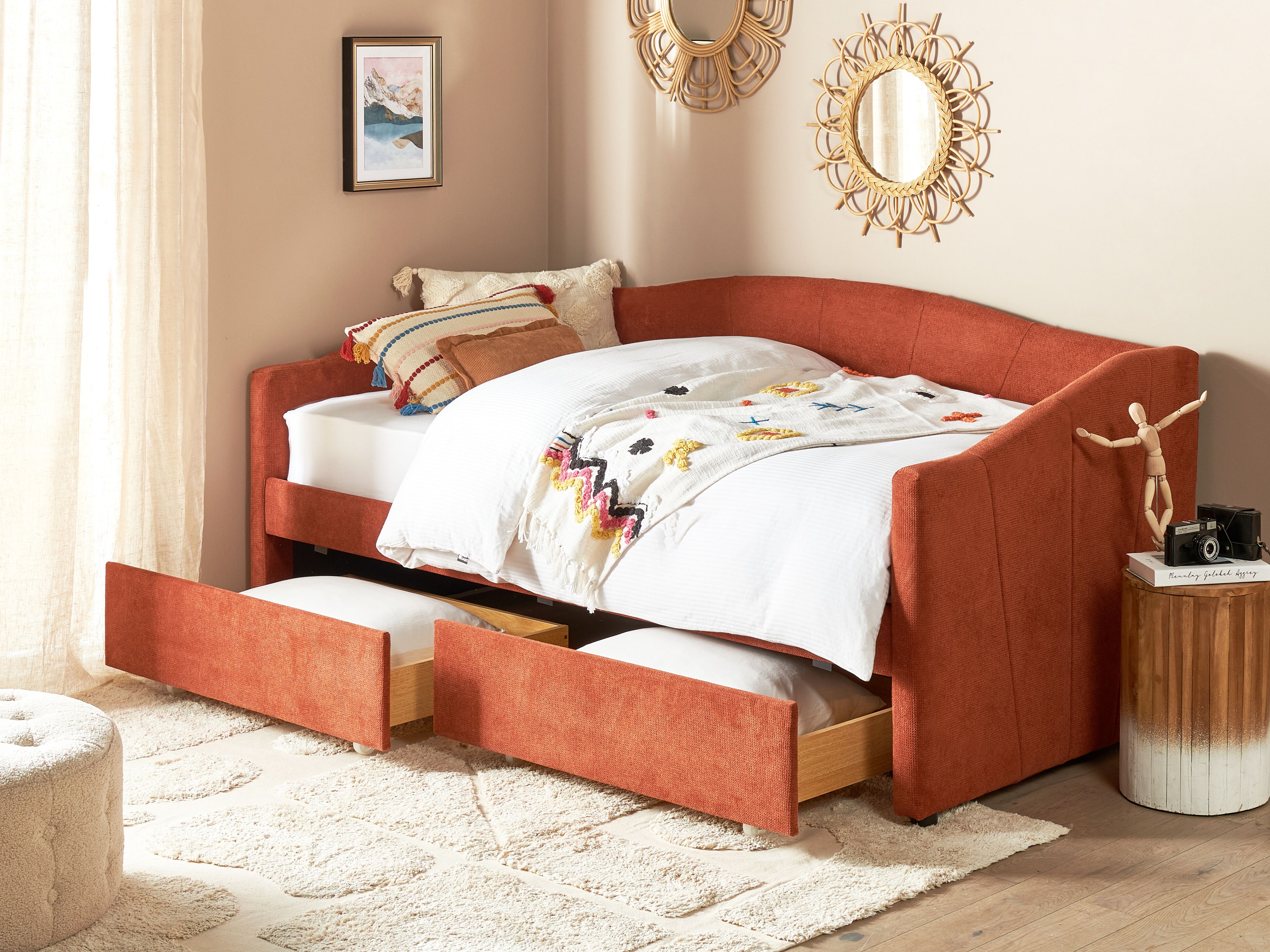 Daybed with Storage Fabric VITTEL 90 x 200 cm (EU Single) Red