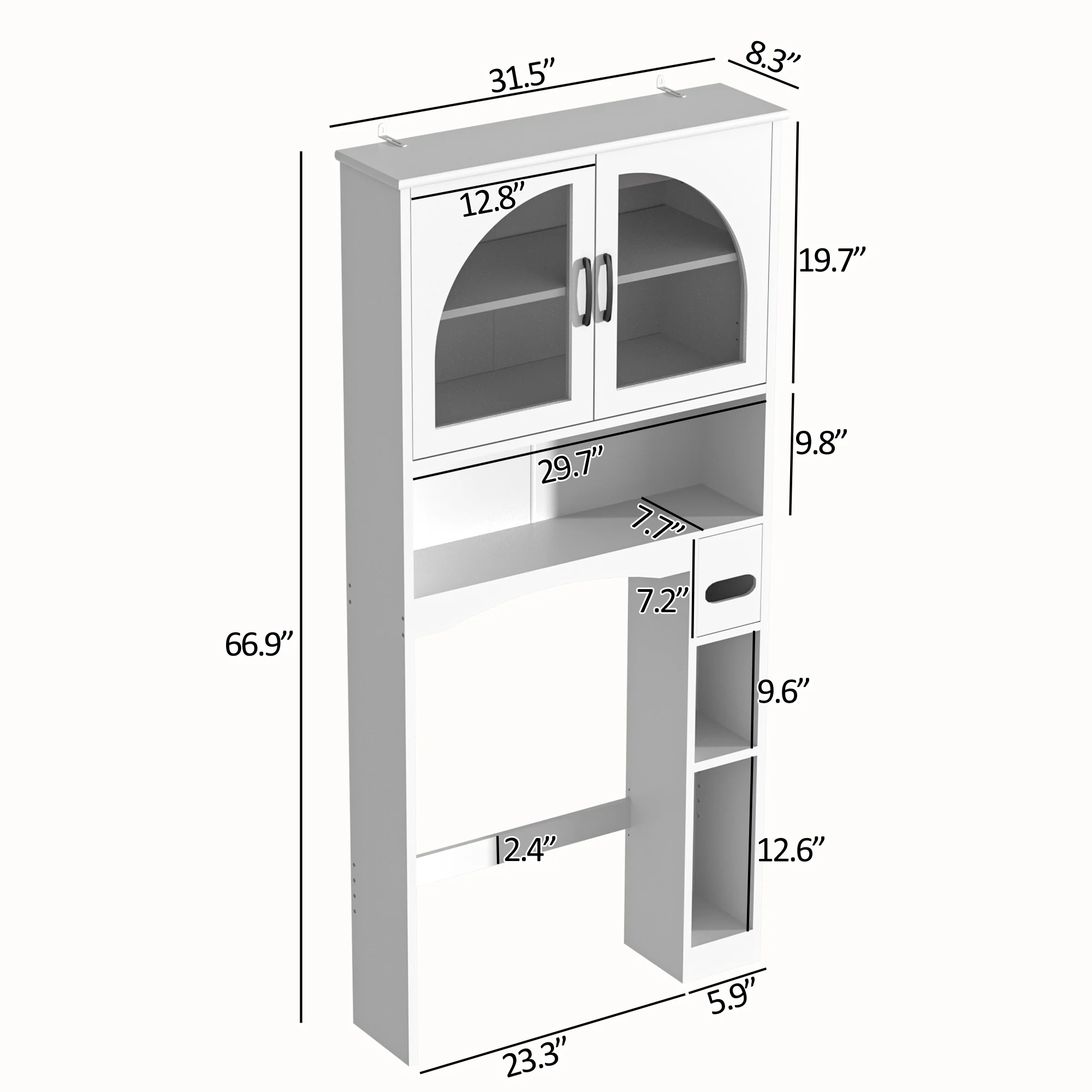 HARIPUL Over The Toilet Storage Cabinet w/ Unique Wood Grain & Arc Design, Freestanding Bathroom Shelf Organizer Space Saver w/ Doors & Anti-Tip Device, Wood Color - Image 28