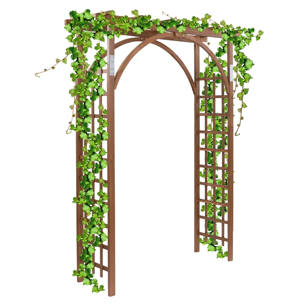 Garden Arch Trellis, Wooden Outdoor Arch for Climbing Plants, Dark Brown Arbors and Trellises, 62.99