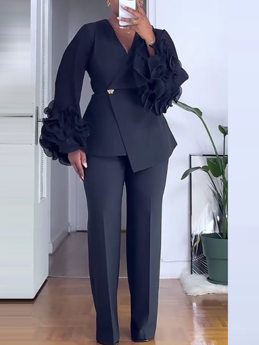 2026 Spring/Summer New Long-Sleeve Suit with Lace Decoration and Trousers Two-Piece Formal Suit for Women