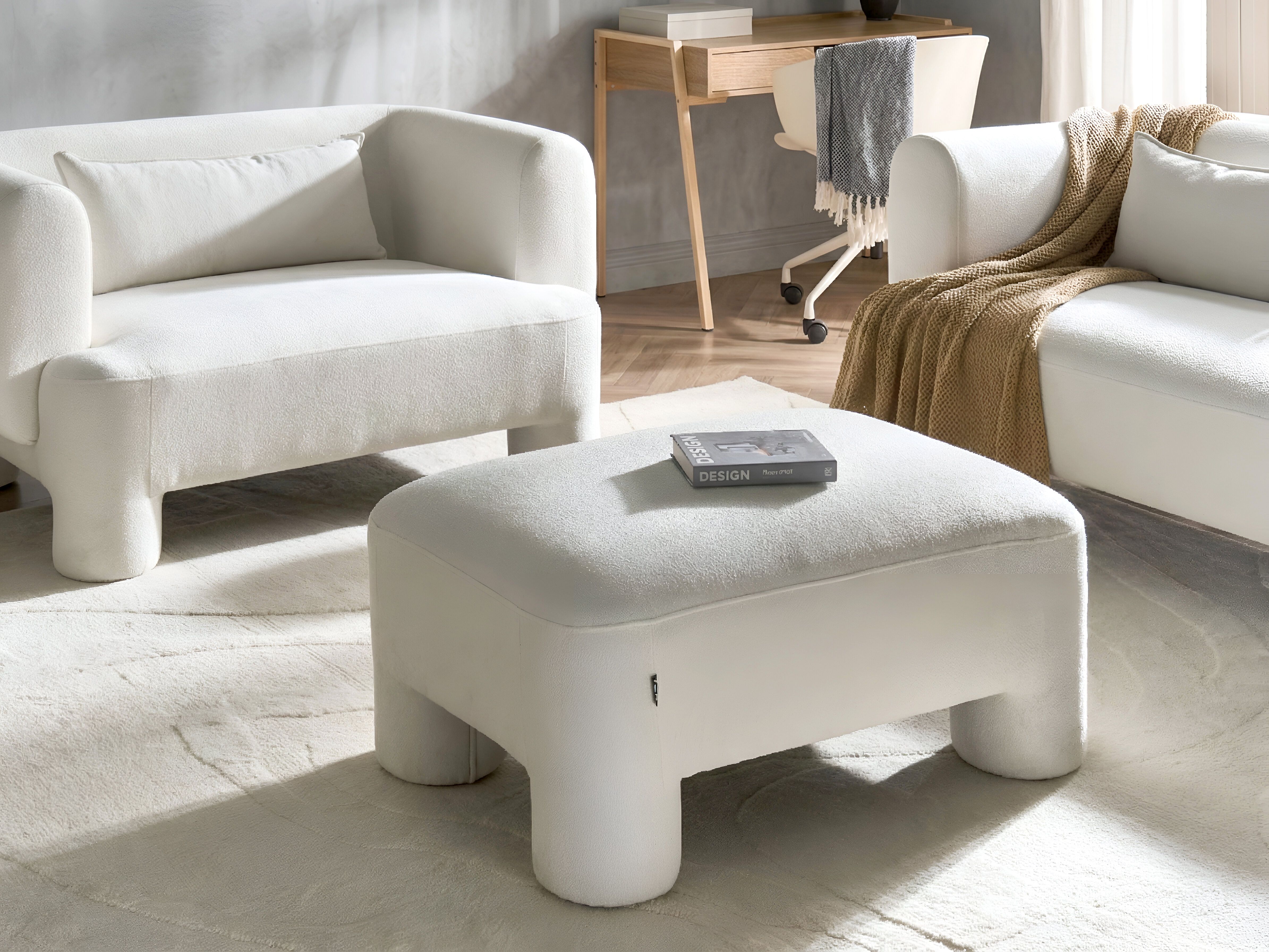 Ottoman HOGBO Fabric White