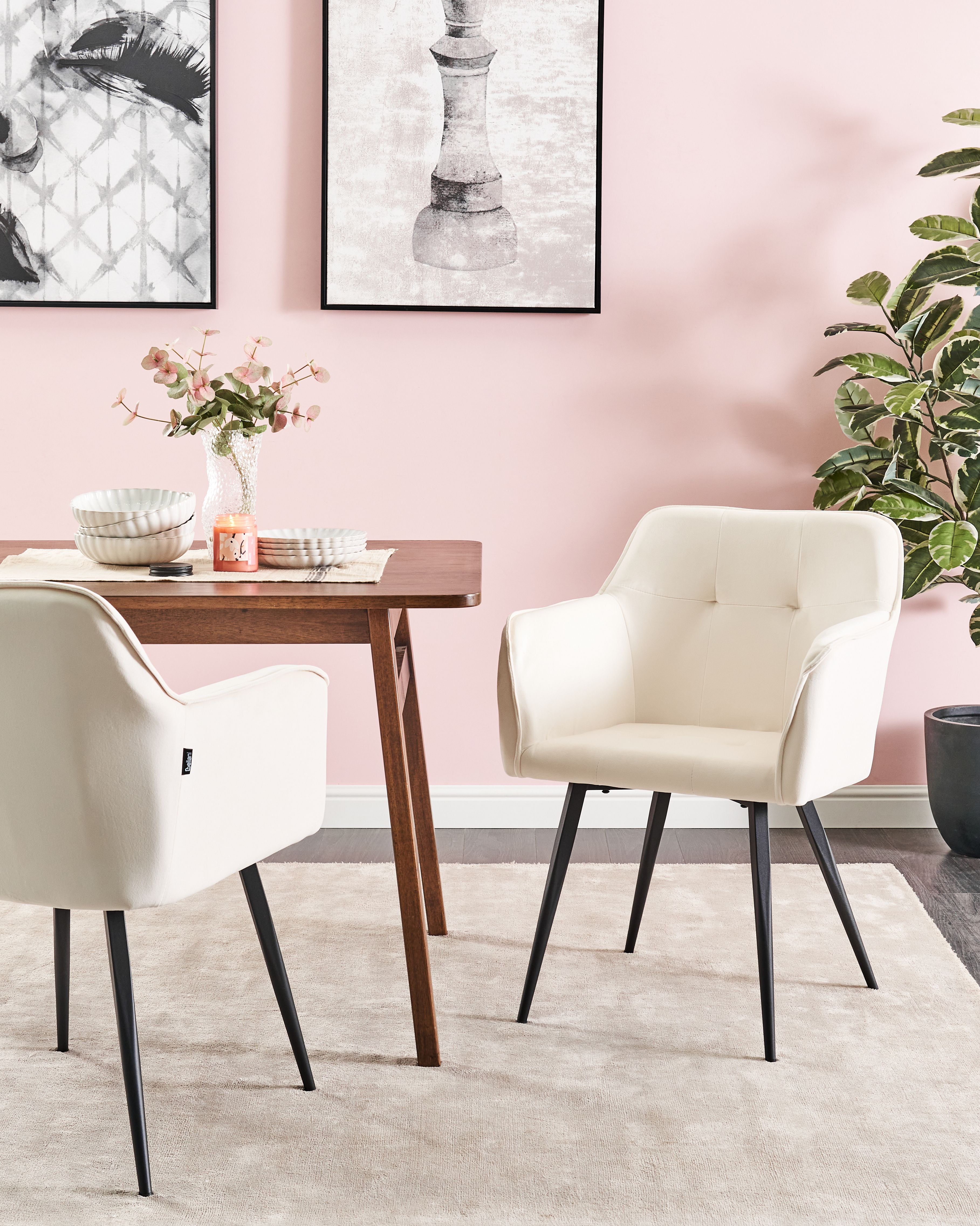 Set of 2 Dining Chairs JASMIN Velvet Light Beige