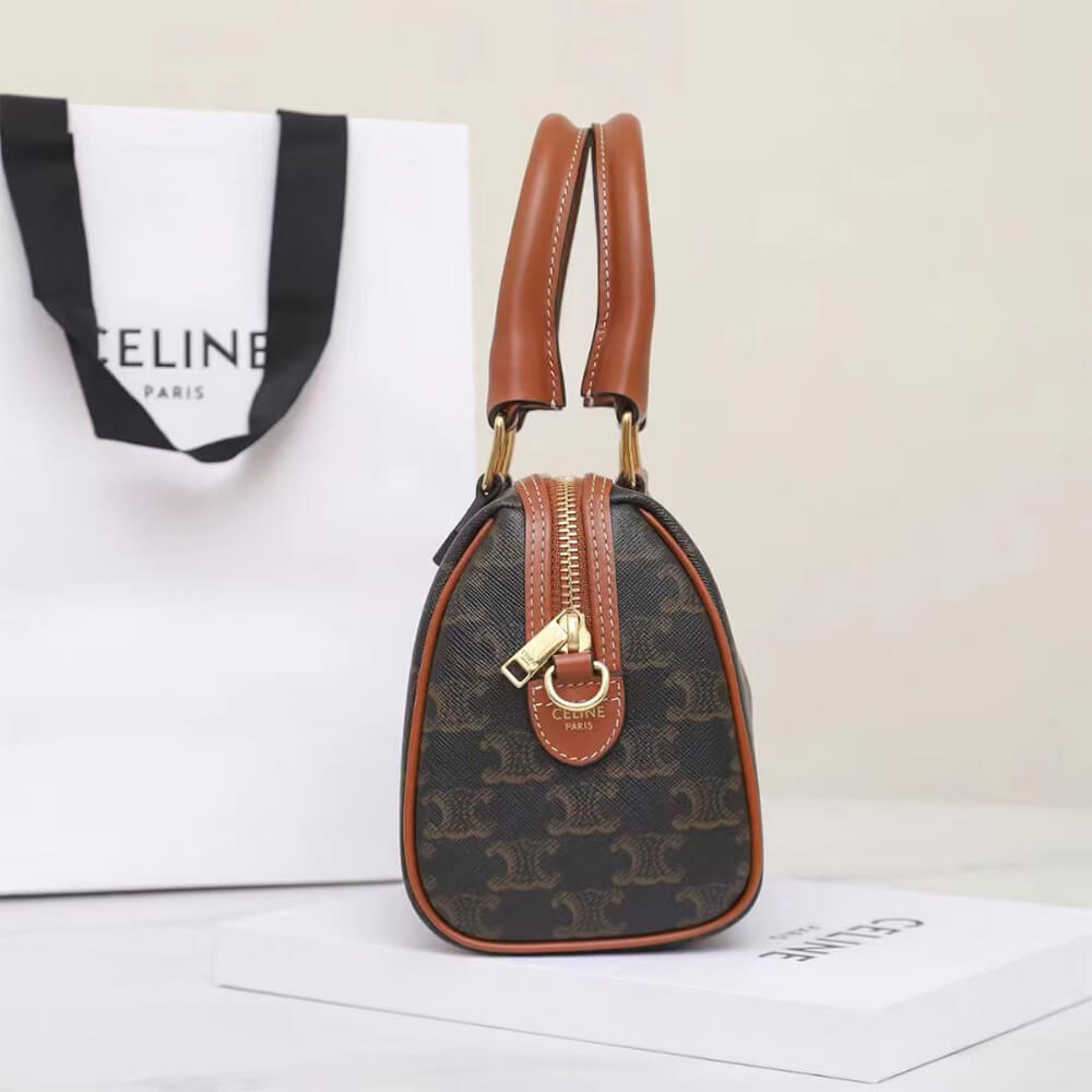 Celine Small Boston Bag in Triomphe Canvas and calfskin1:1High-quality replica