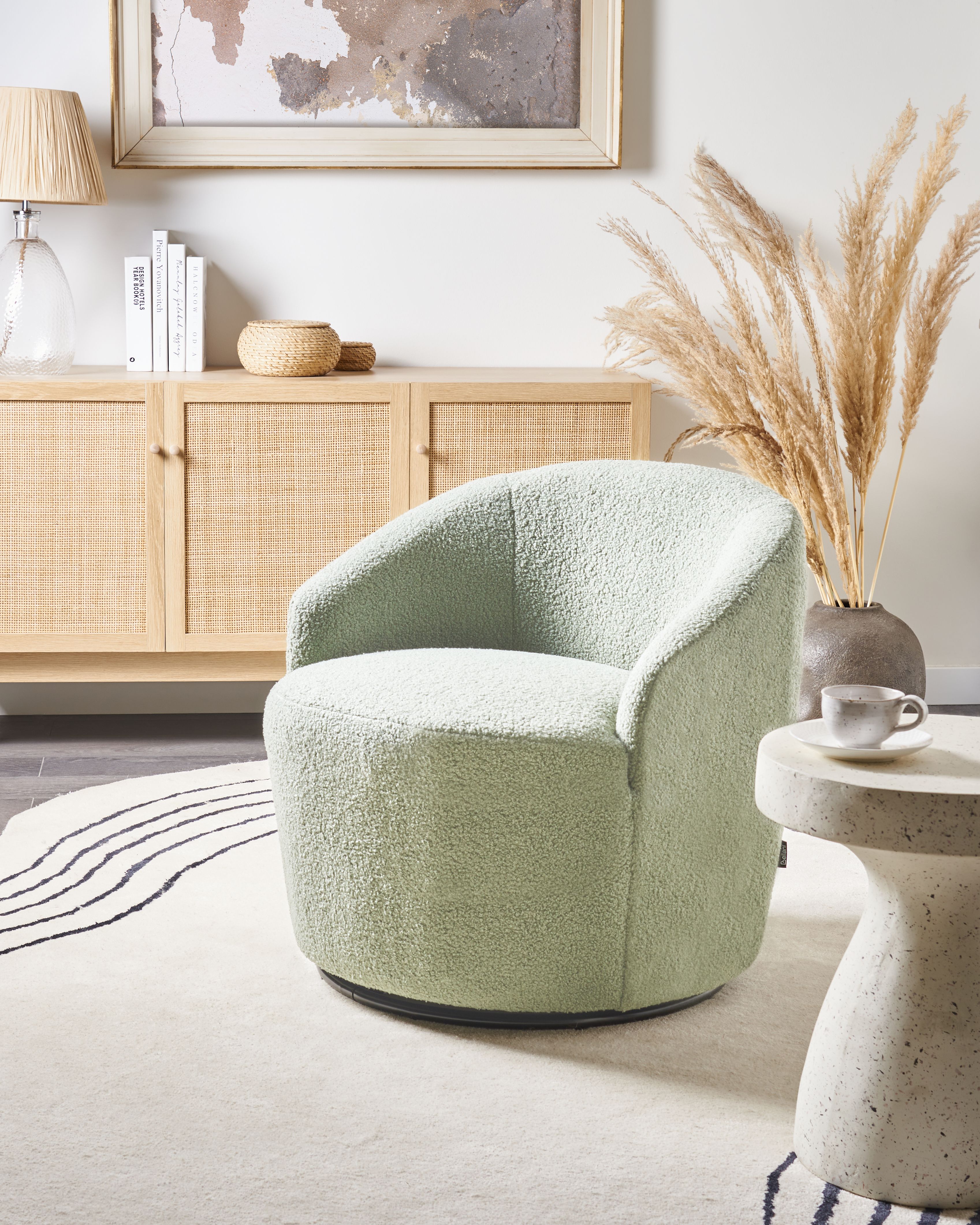 Swivel Armchair DAVIK Boucle Light Green