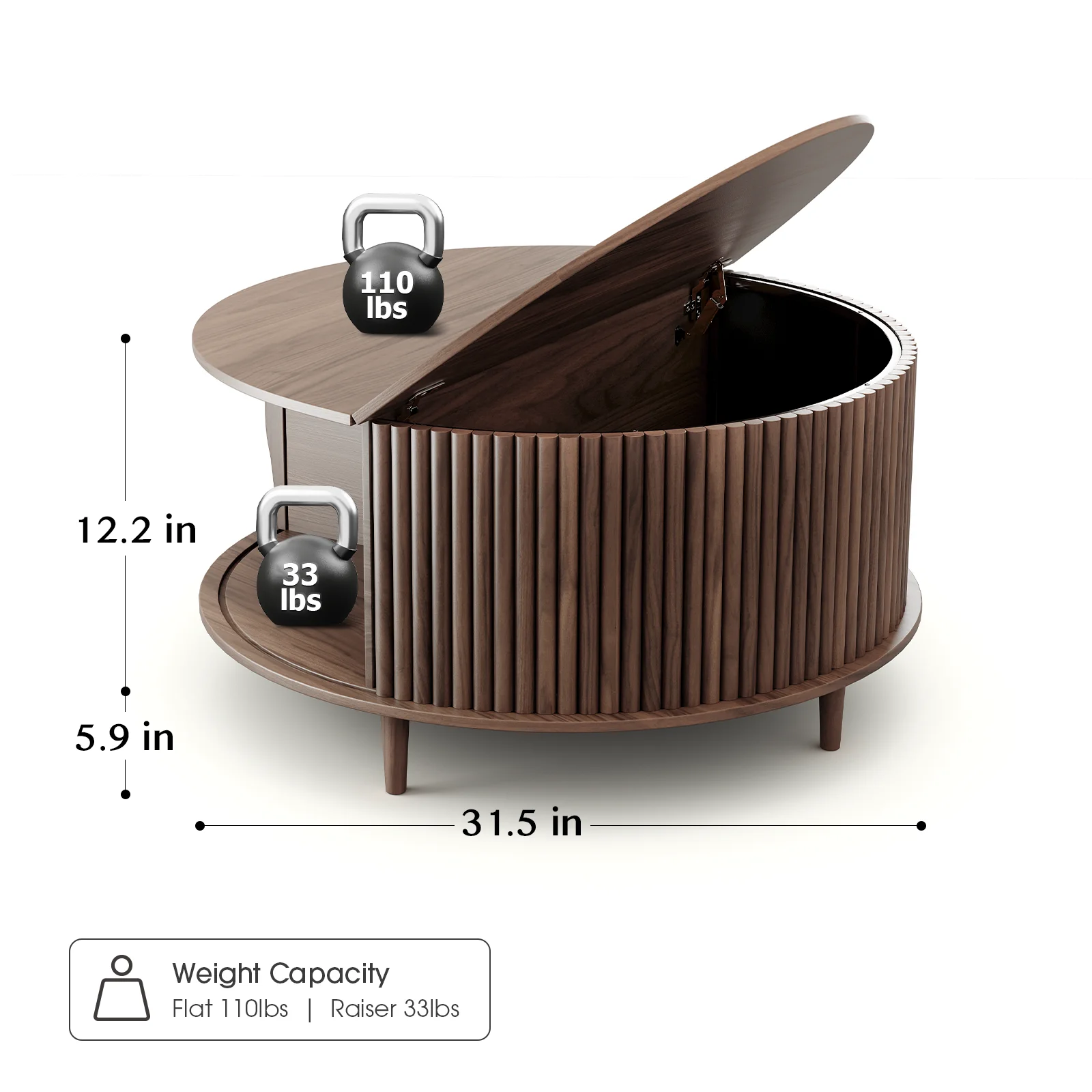 JOINICE Round Coffee Table with Storage and Sliding Door,Mid Century Modern Wooden Center Table,for Living Room,Walnut - Image 10