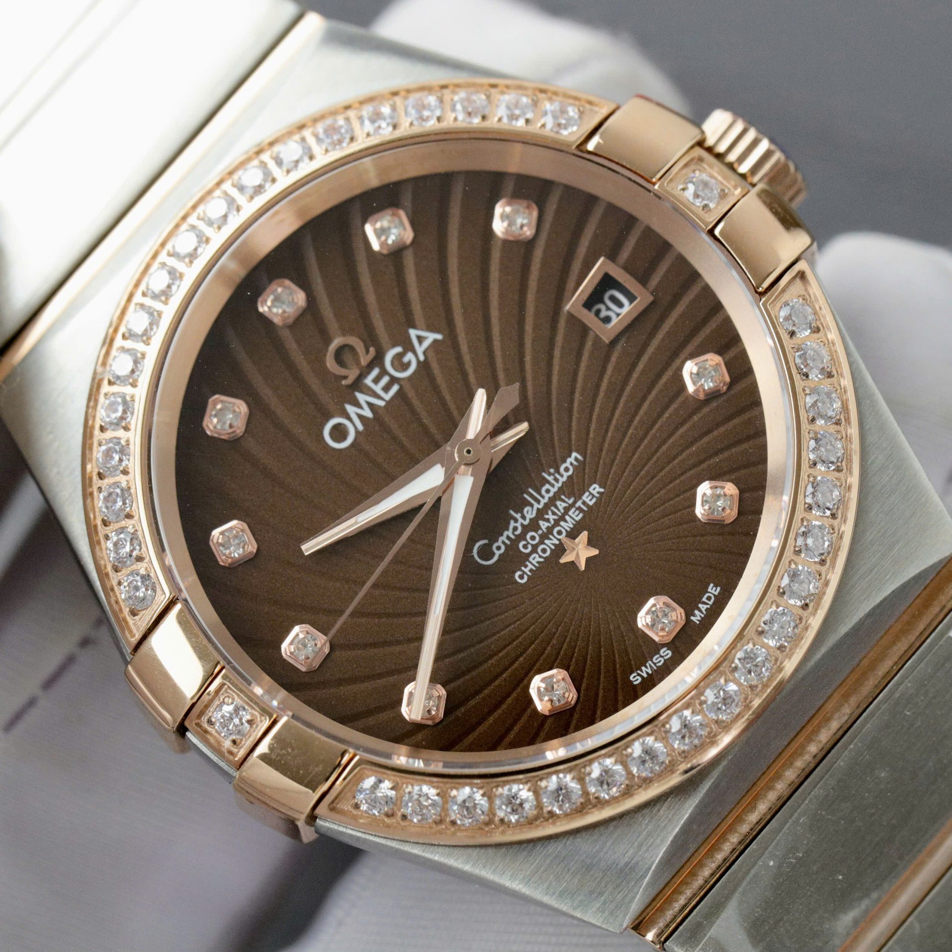 Omega Constellation Co-Axial Fake Watch Brown Dial Metal Strap 38mm - Top club