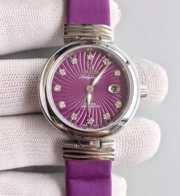 Replica Omega De Ville Lady SS Purple Dial Leather Strap A8520 - Top club