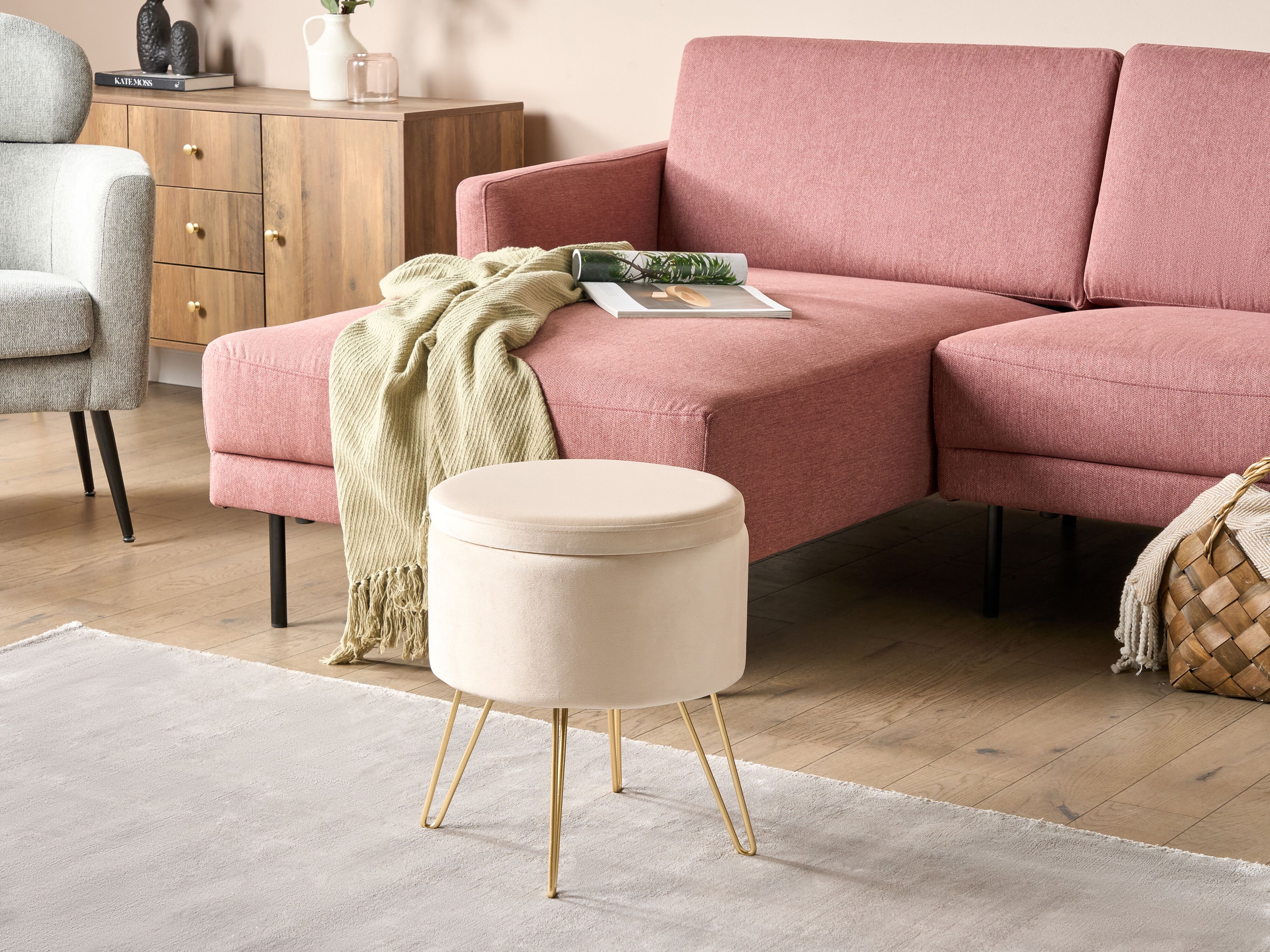Storage Pouffe SILAS Velvet Light Beige
