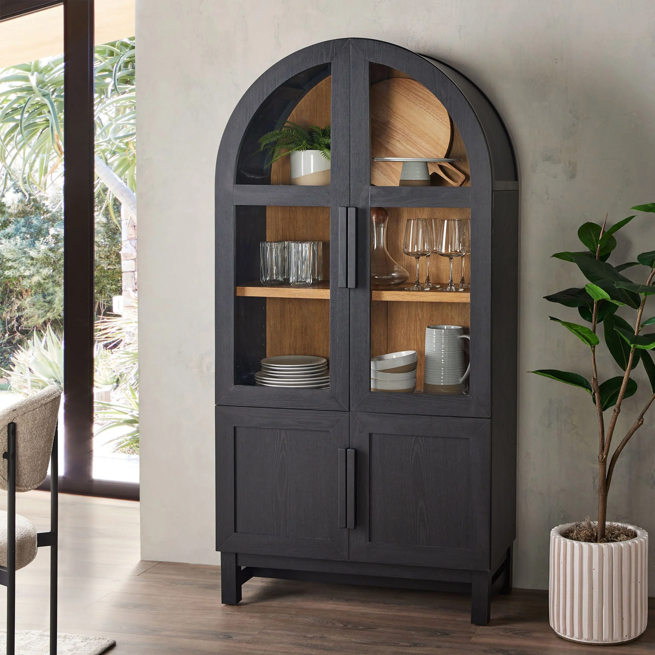 Better Homes & Gardens Juliet Kitchen Rounded Arch Cabinet, Rich Black - Image 2