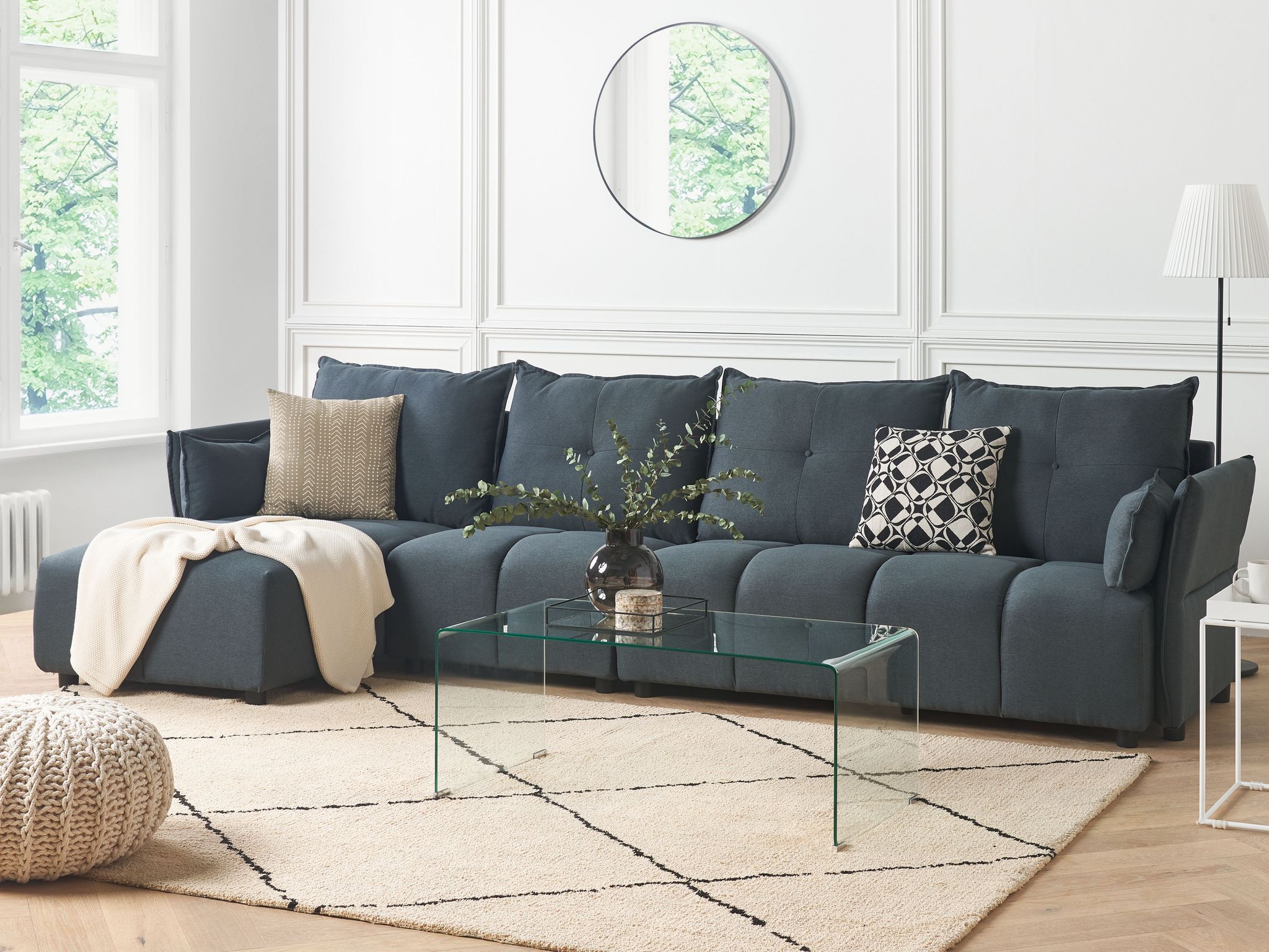 Corner Sofa 4 Seater TOMRA Fabric Graphite Grey Right Hand