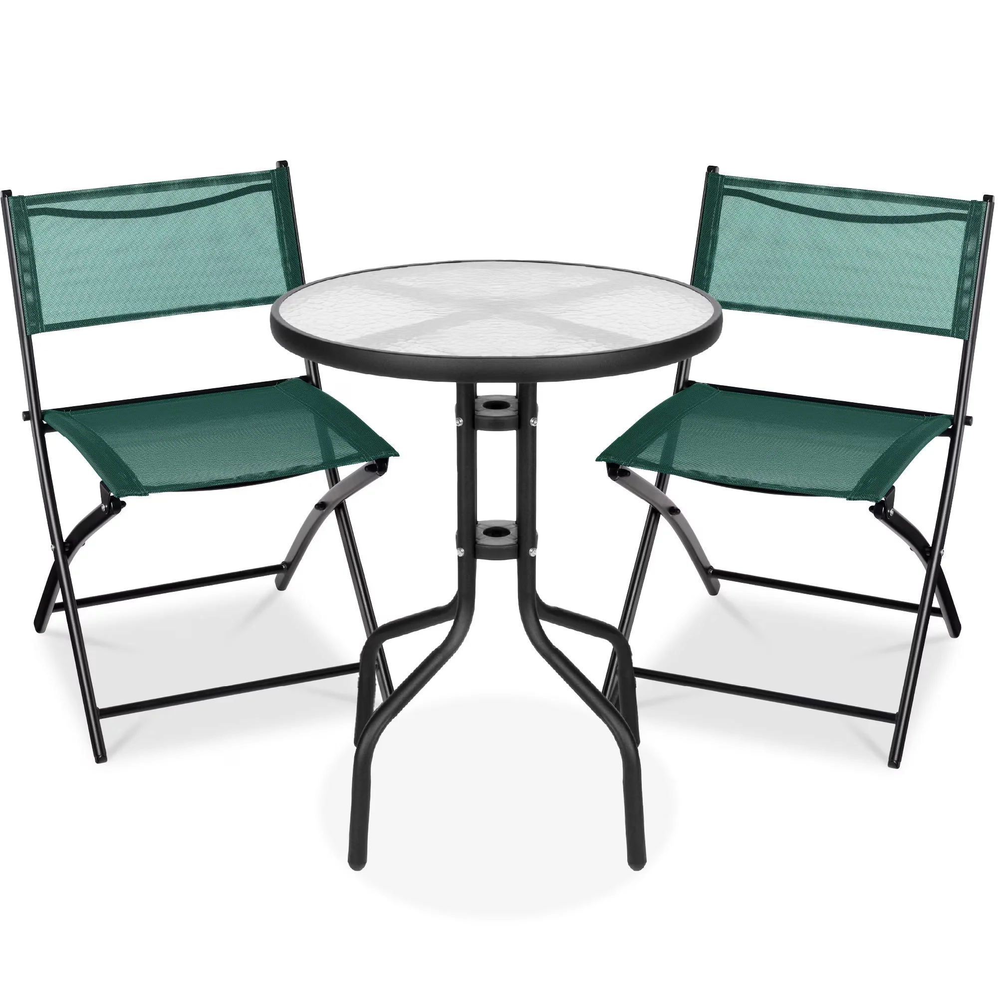 Best Choice Products 3-Piece Patio Bistro Dining Set With Glass Tabletop And Folding Chairs - Gray - Image 12 Best Choice Products 3-Piece Patio Bistro Dining Set With Glass Tabletop And Folding Chairs - Gray - Image 12
