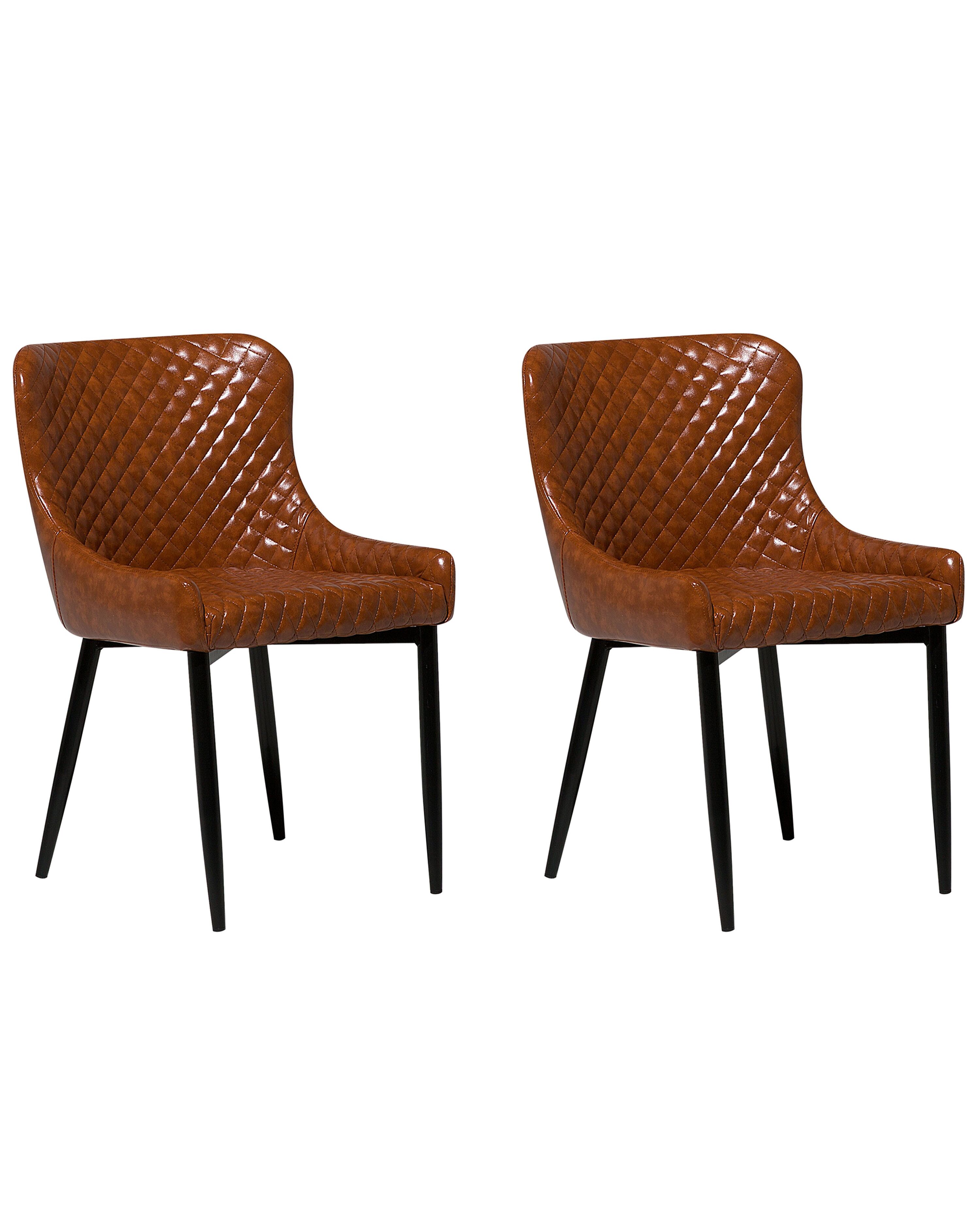 Set of 2 Dining Chairs SOLANO Faux Leather Golden Brown