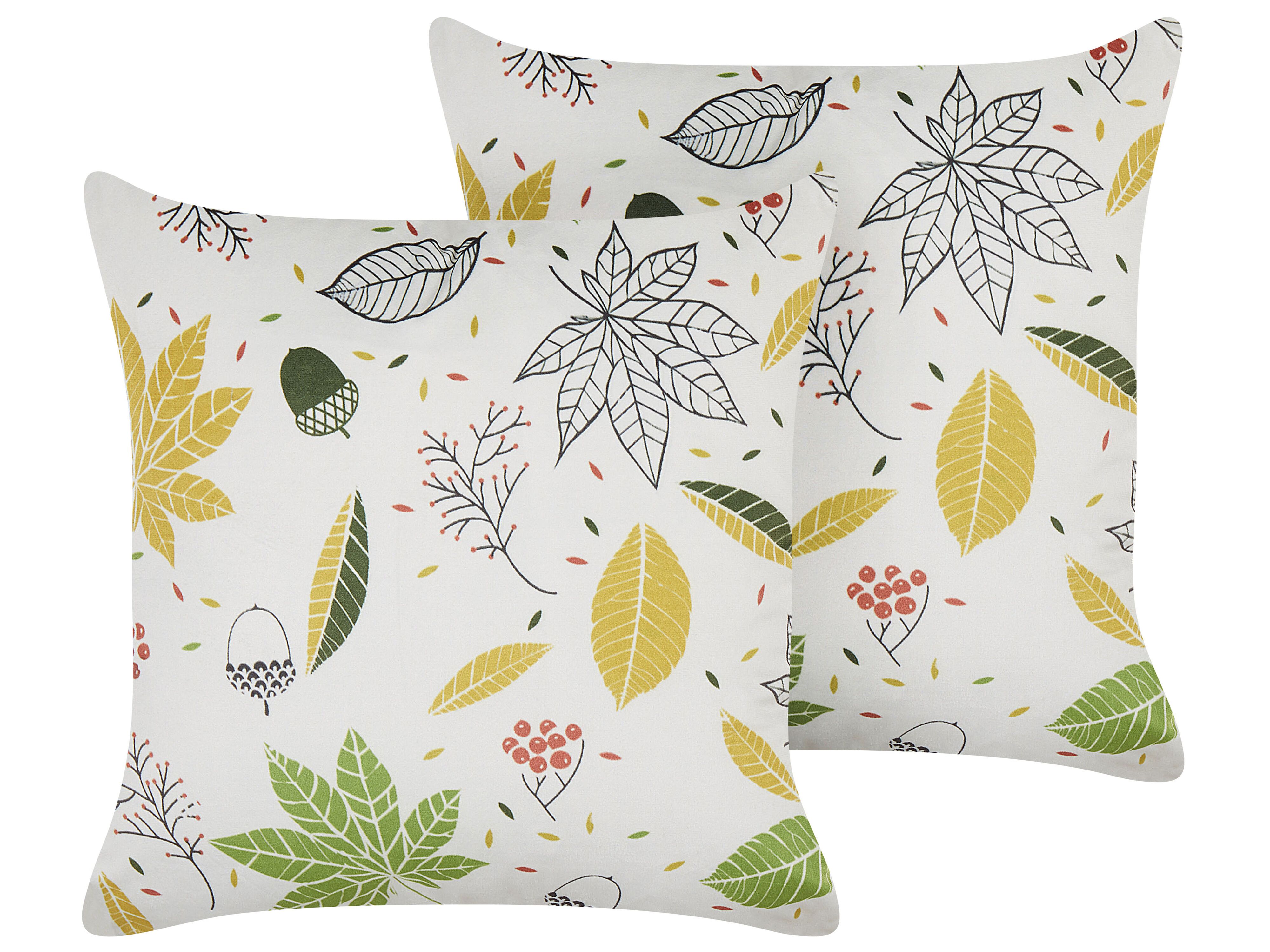 Set of 2 Decorative Cushions MULLEIN Velvet 45 x 45 cm Multicolour Plant Pattern