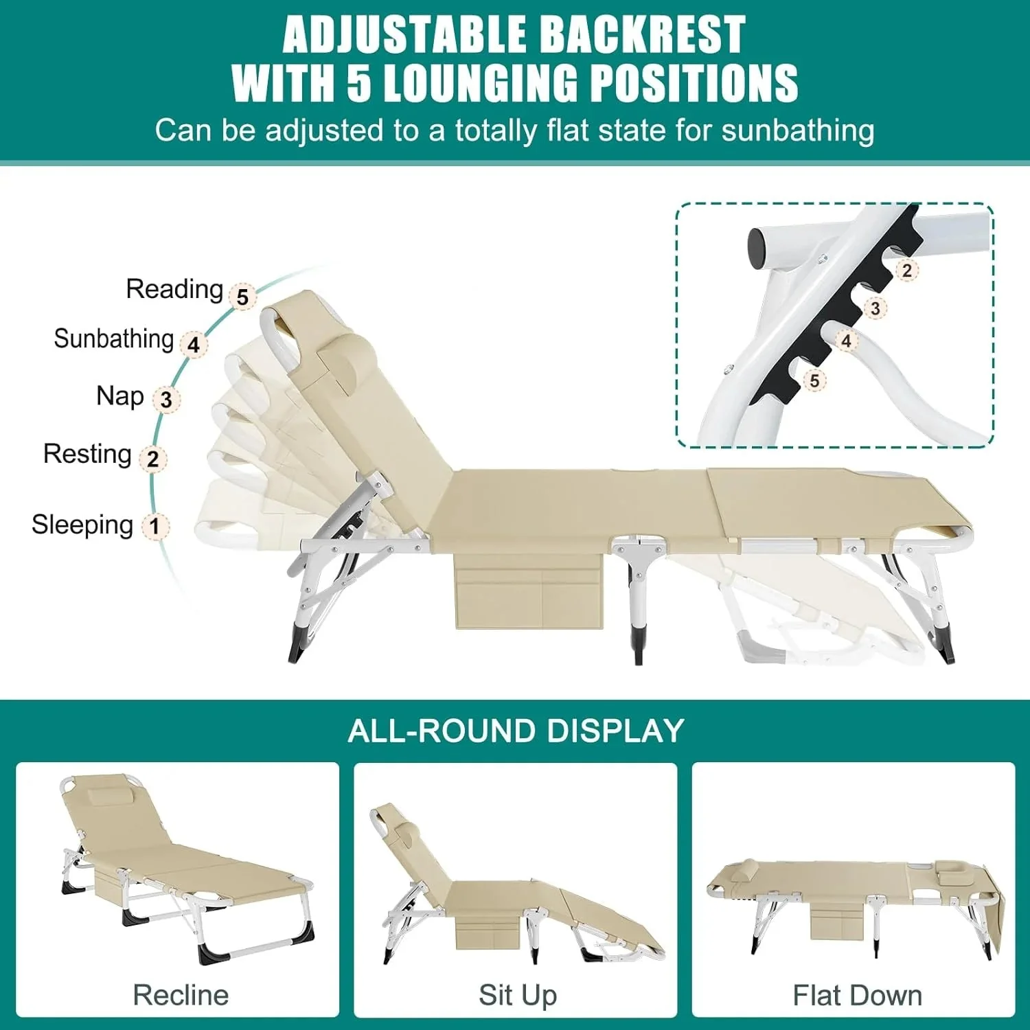 Slsy 5-Position Adjustable Folding Lounge Chair And Cot - 75.2" x 25.6" x 11.8" - Image 95 Slsy 5-Position Adjustable Folding Lounge Chair And Cot - 75.2" x 25.6" x 11.8" - Image 95