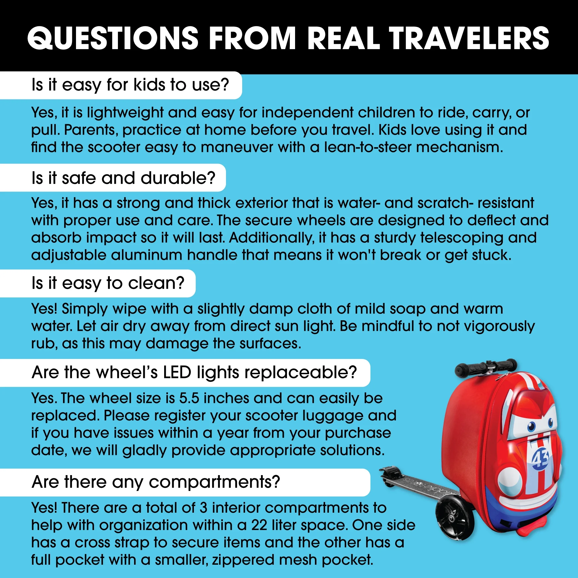 Kiddietotes Kid's Hard Shell Scooter Ride On Suitcase, Pink - Image 17