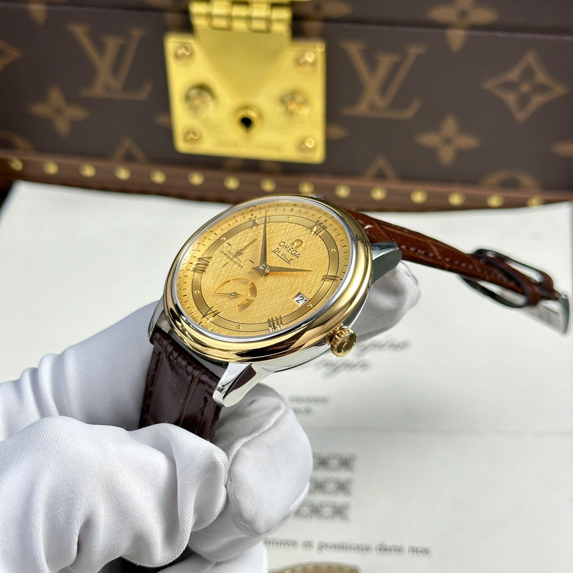 Omega De Ville Prestige Power Reserve Replica 11 Watch Yellow Dial Leather Strap 39.5mm - Top club