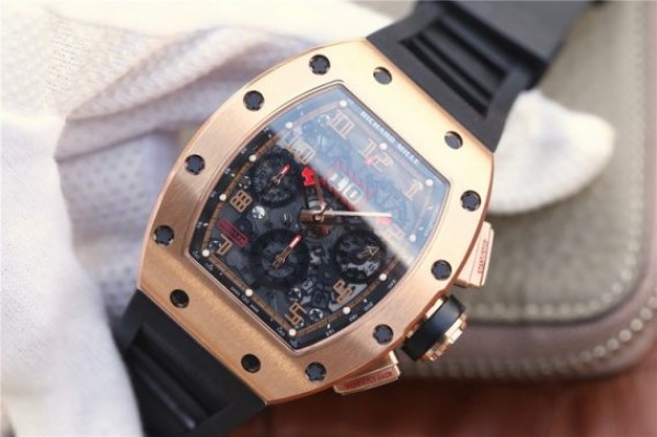Replica Richard Mille RM011 Felipe Massa Chrono RG Skeleton Dial Black Inner Bezel Black Rubber Strap A7750 - Elite Watch Atelier