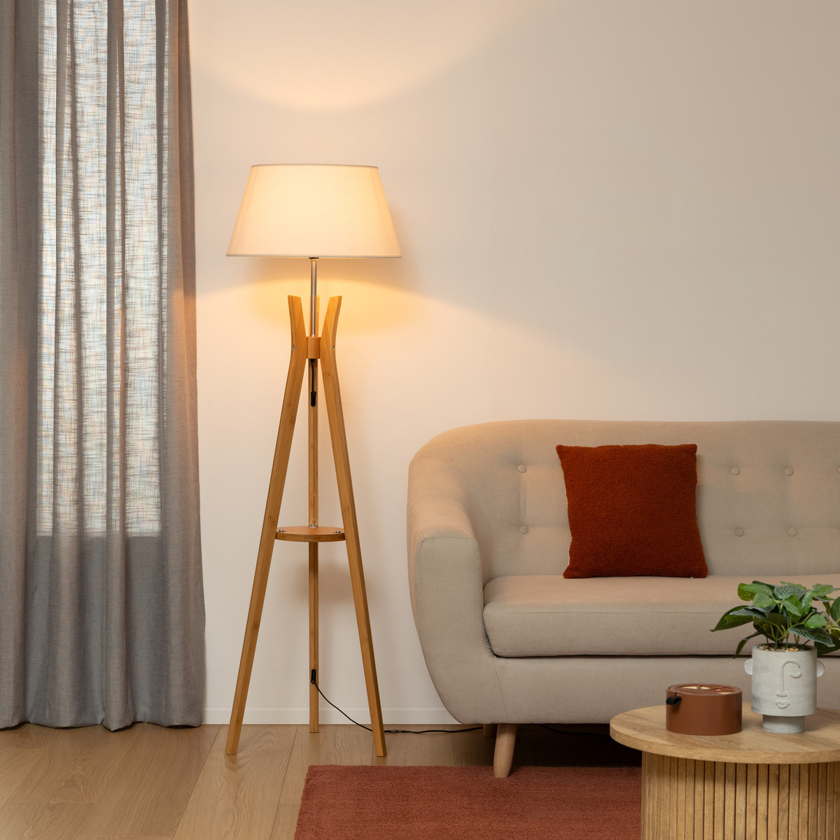 Tripod floor lamp "Kalo" Bamboo, H.156 cm