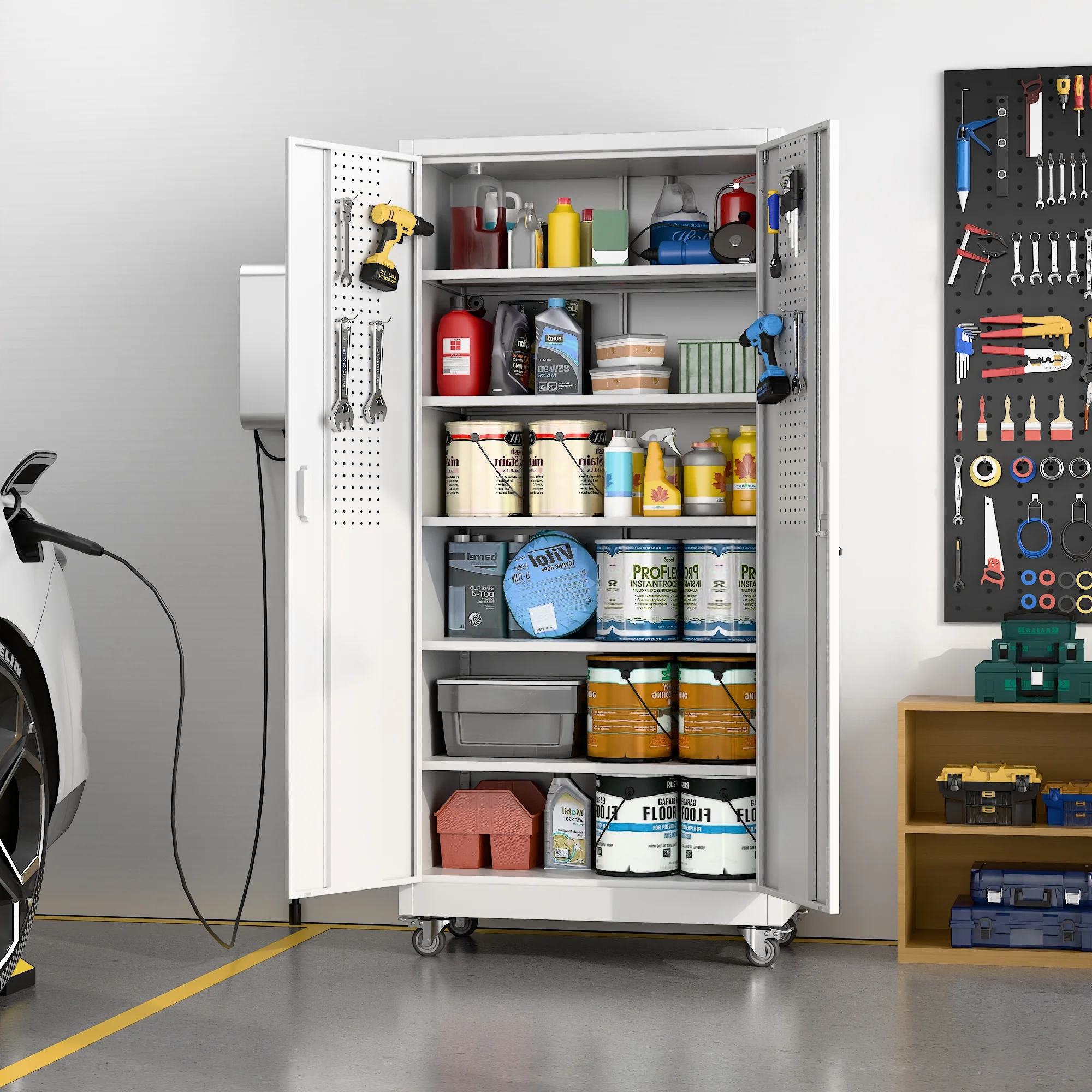 GangMei 71 inches Tall Metal Rolling Garage Storage Cabinets with Locking Doors and 5 Adjustable Shelves, Metal Storage Cabinet for Garage, Office, Home, Classroom, Assemble Required(Black) - Image 18