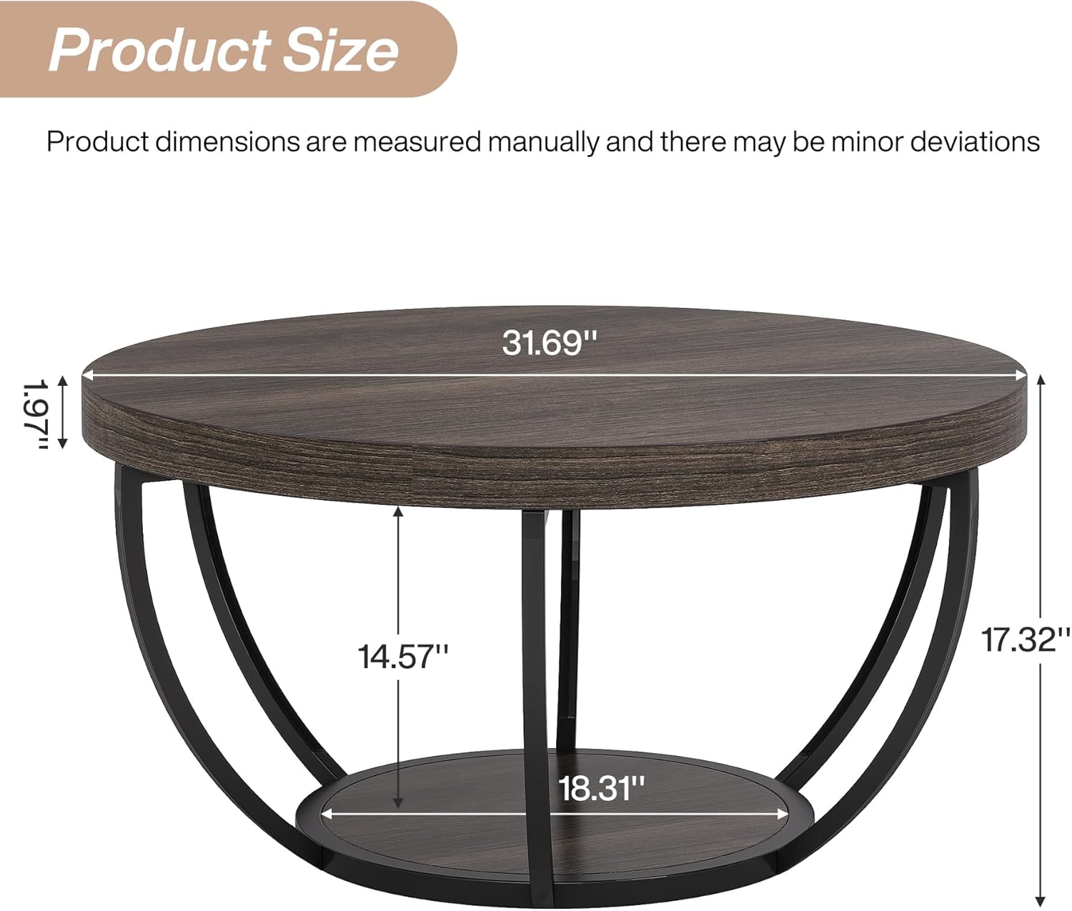 Tribesigns Round Coffee Table, 31.7
