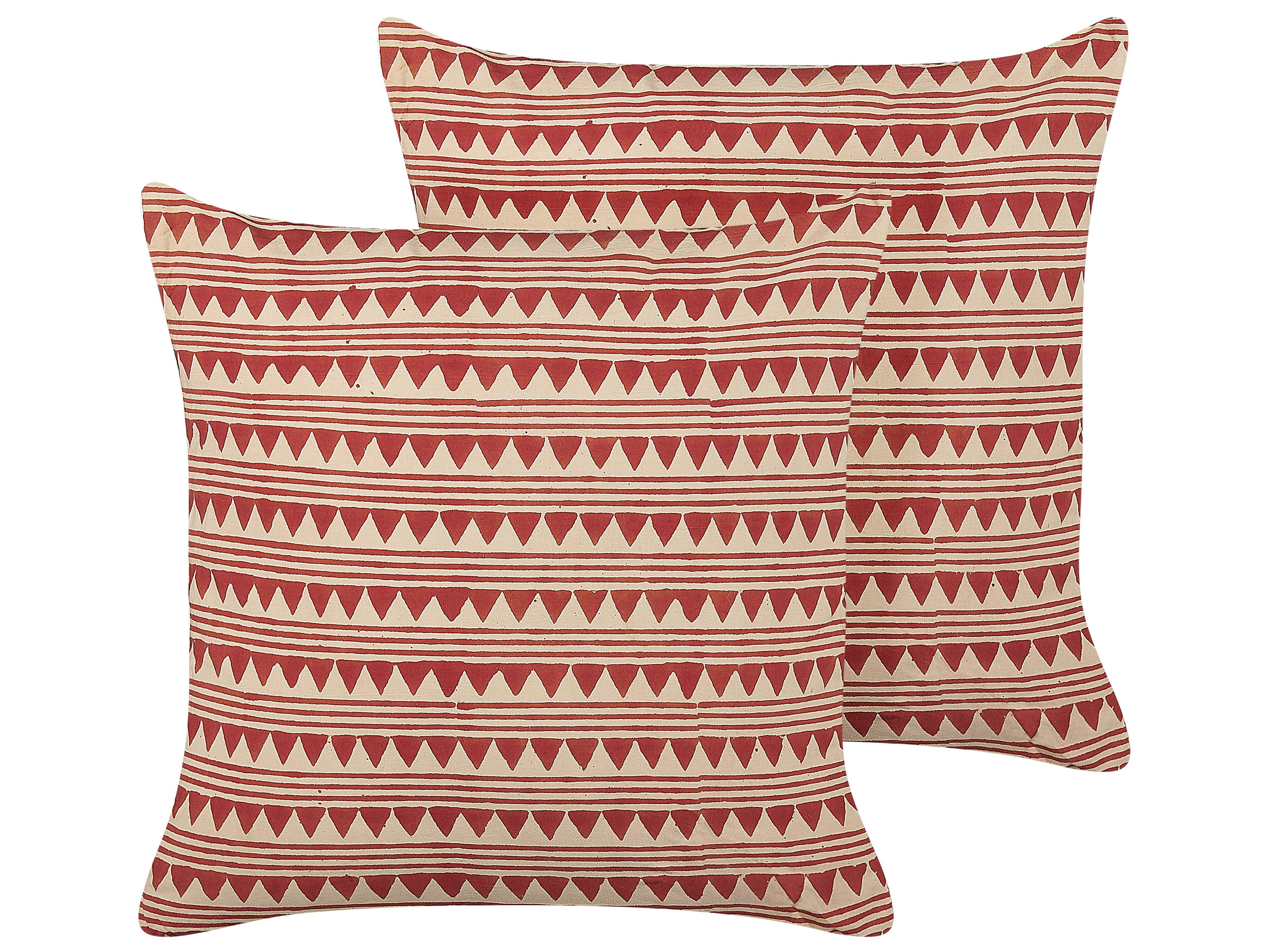 Set of 2 Decorative Cushions DEGLUPTA Cotton 45 x 45 cm Red Chevron Pattern