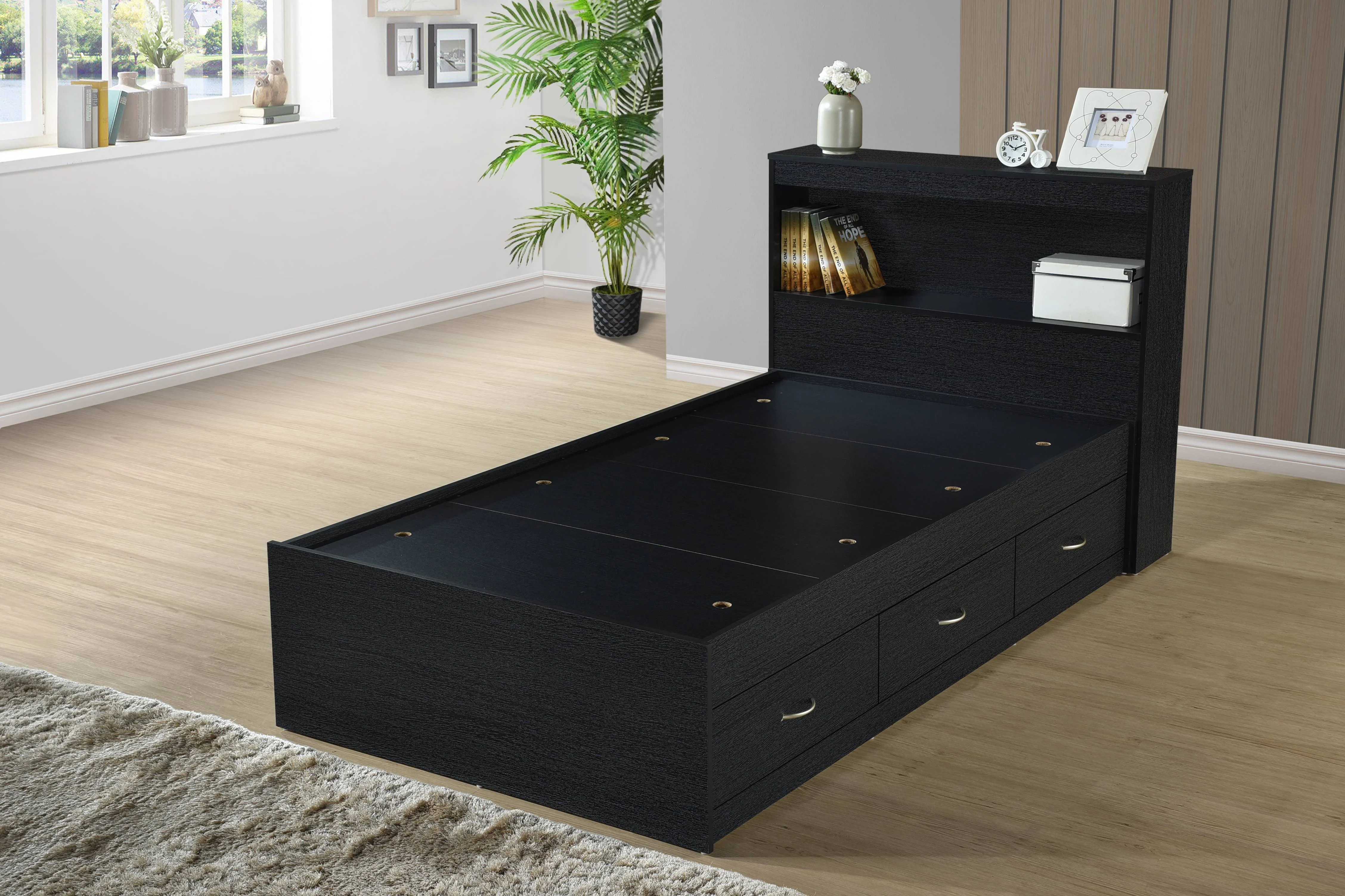 Hodedah Twin-Size Captain Bed with 3-Drawers and Headboard in White - Image 33
