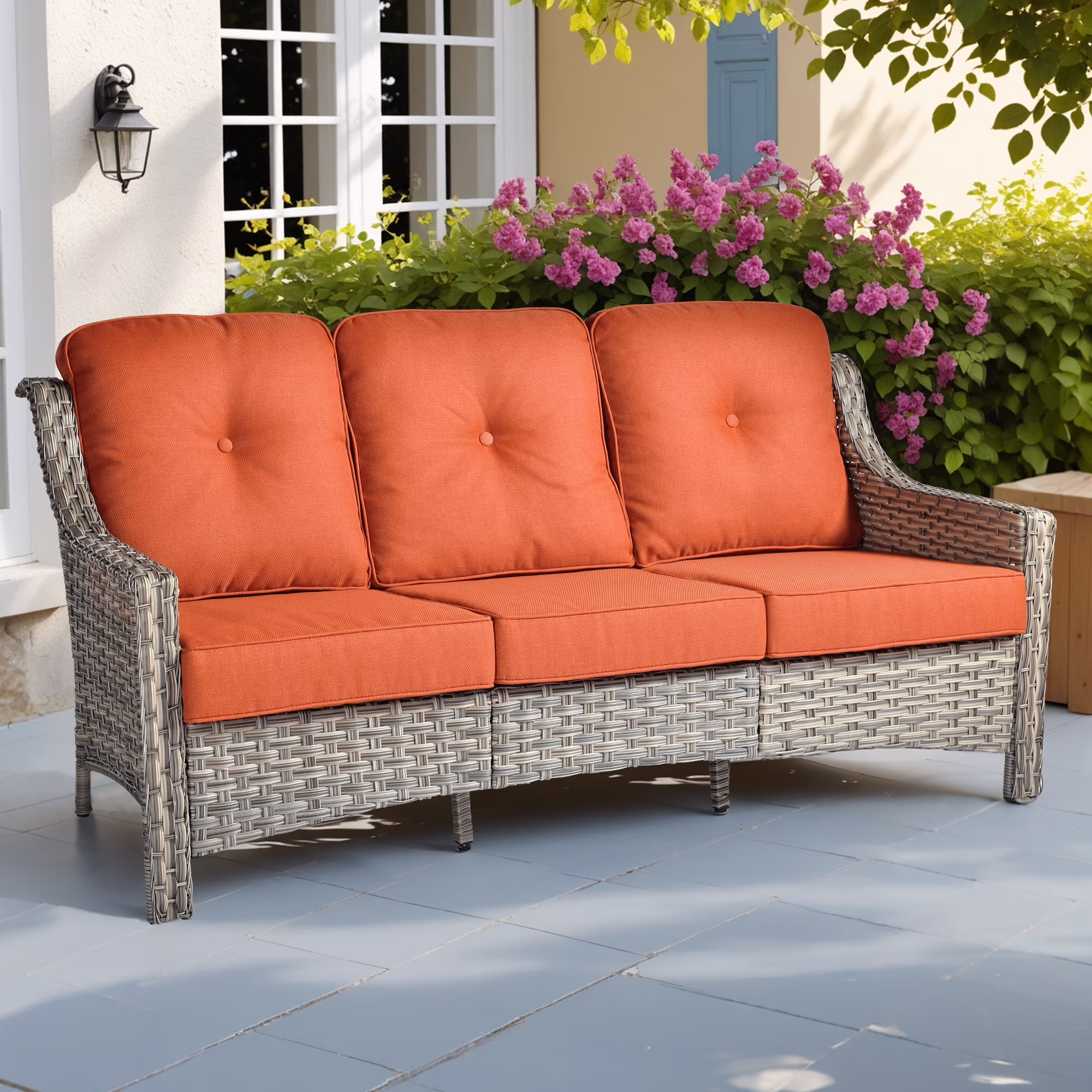 Ovios Outdoor Patio Sofa 3-Seater with Cushions All-Weather Wicker Rattan Couch for Garden, Porch, or Backyard - Image 14