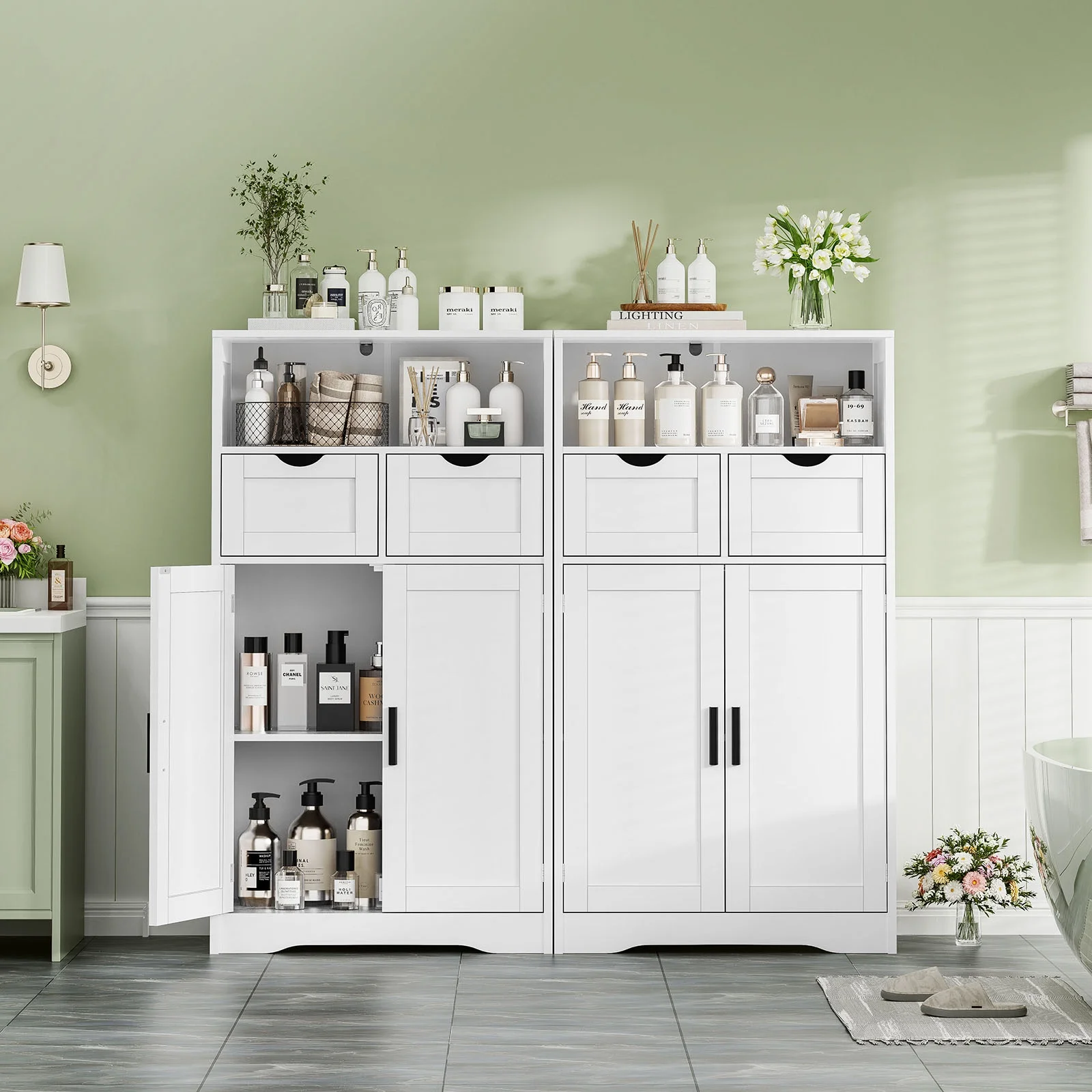 FANGSUM Rattan Storage Cabinet with 2 Drawers & 2 Shelves, Floor Cabinet for Living Room - Image 34