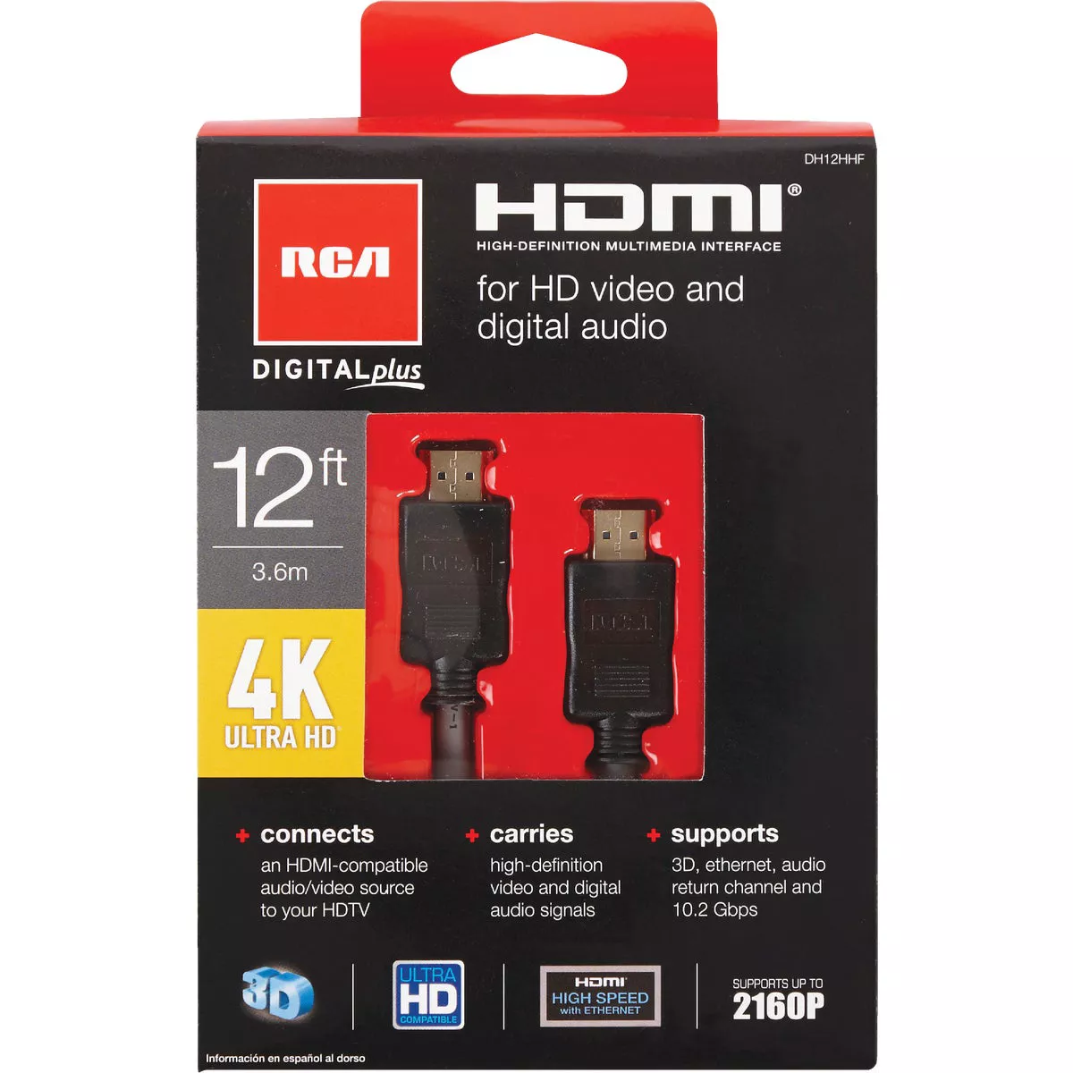 RCA 12 Ft. Black 4K Ultra HD Digital Plus HDMI Cable
