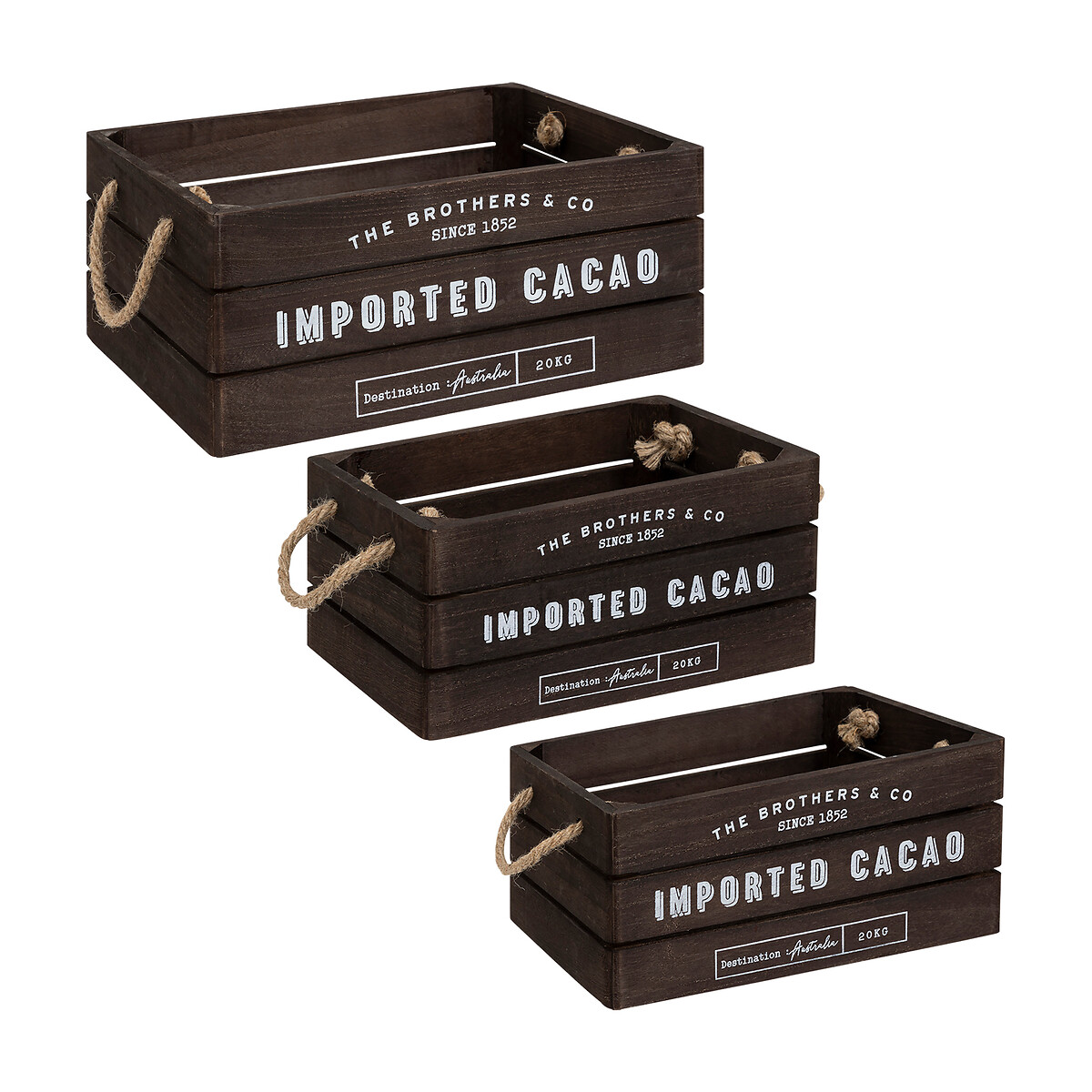 Set of 3 "Denys" wood crates Black, L.23/29/35 cm