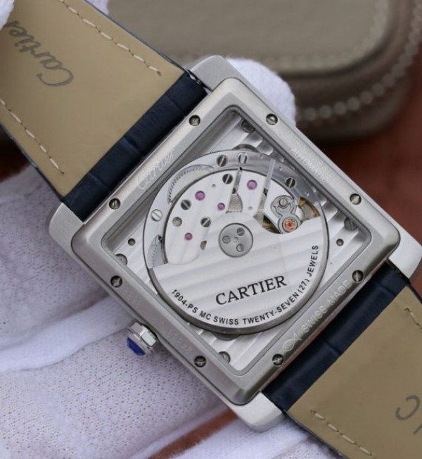Replica Cartier Tank MC SS Blue Textured Dial Blue Leather Strap - Top club