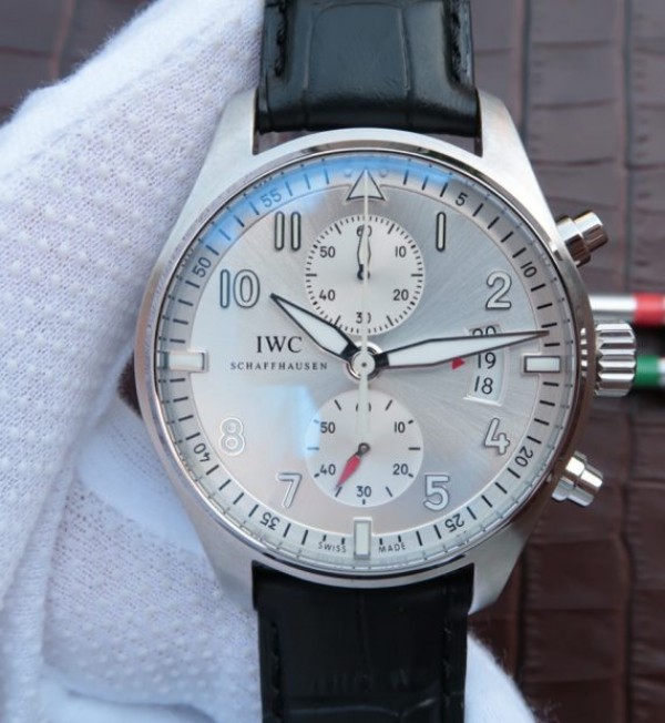 Replica IWC ZF Pilot Chrono IW387809 Silver Dial Leather Strap A7750 - Top club