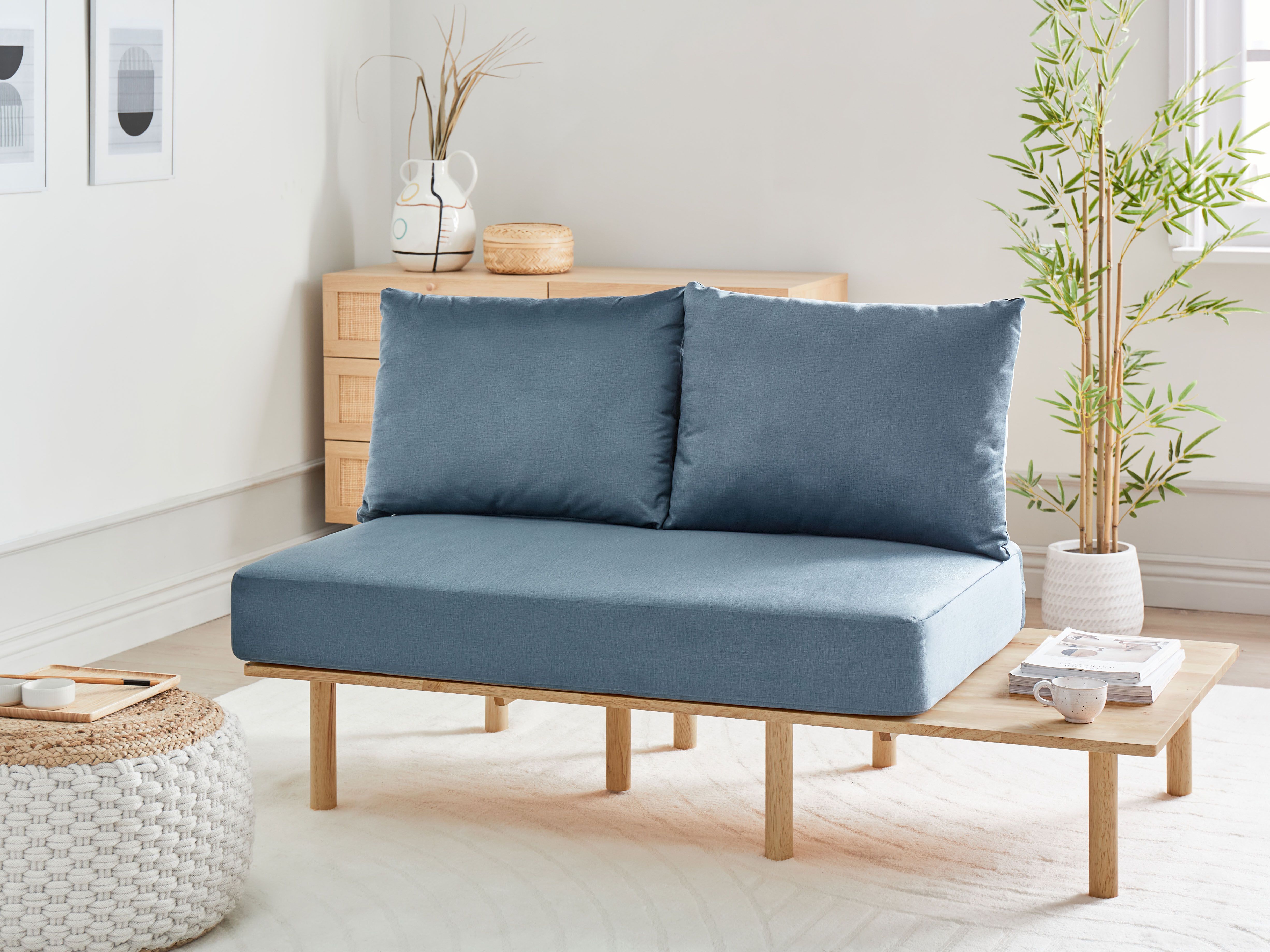 Sofa 2 Seater SALO Fabric Blue with Tables