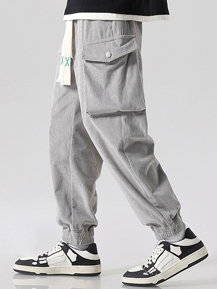 Drawstring Corduroy Cargo Pants