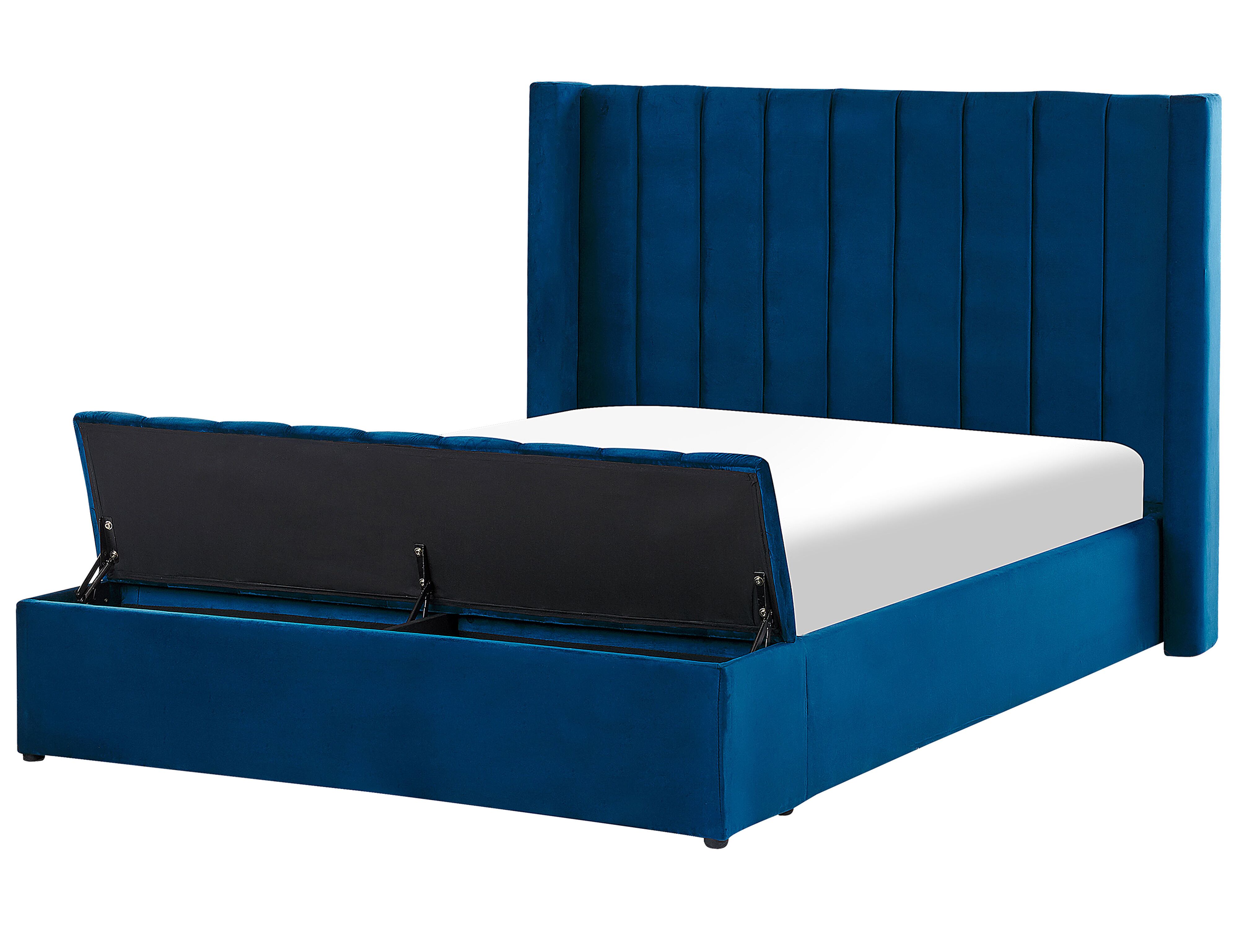 Bed with Storage Bench Velvet NOYERS 140 x 200 cm (EU Double) Navy Blue
