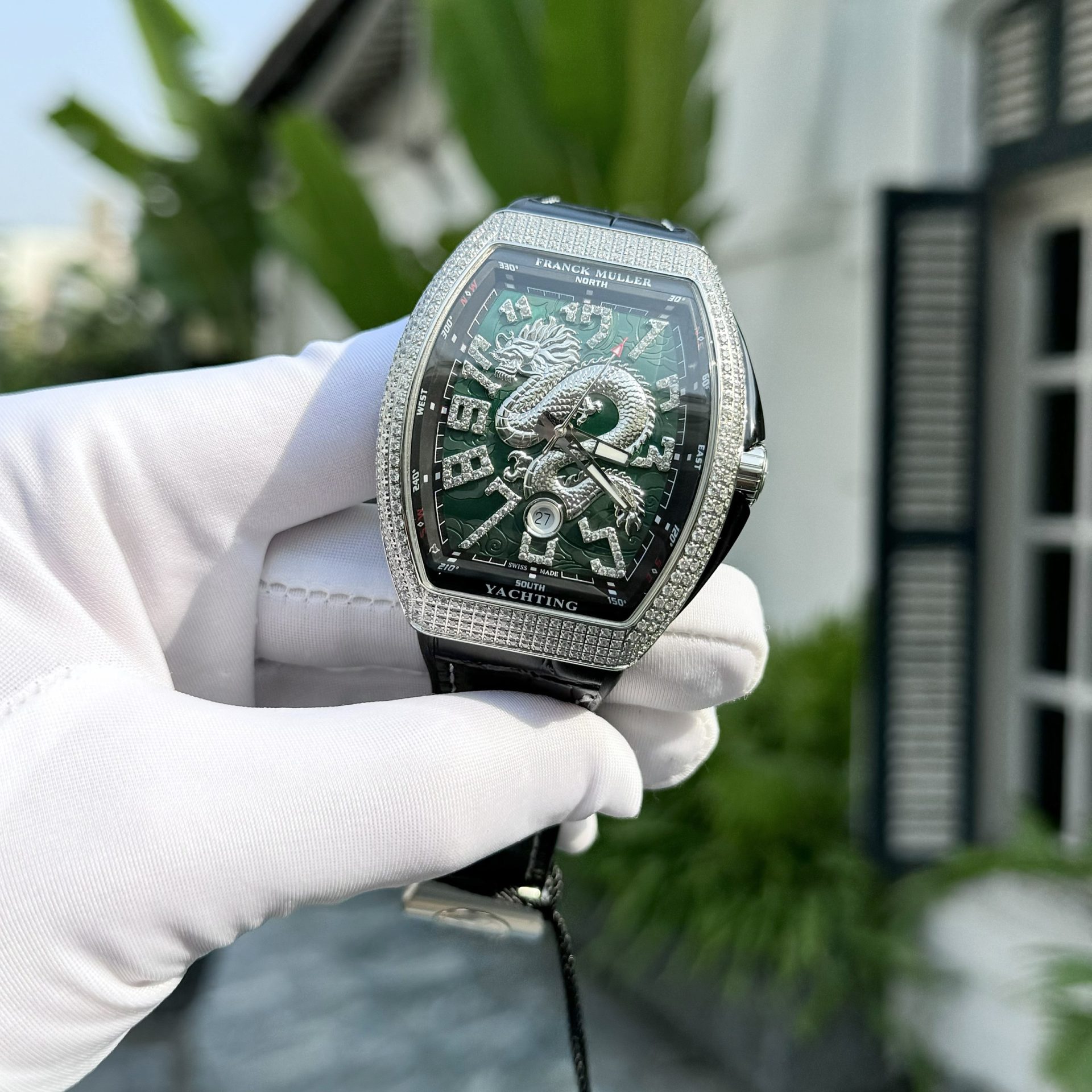 Franck Muller Replica 11 Watch V45 Green Dragon Dial With Stone  45mm - Elite Watch Atelier
