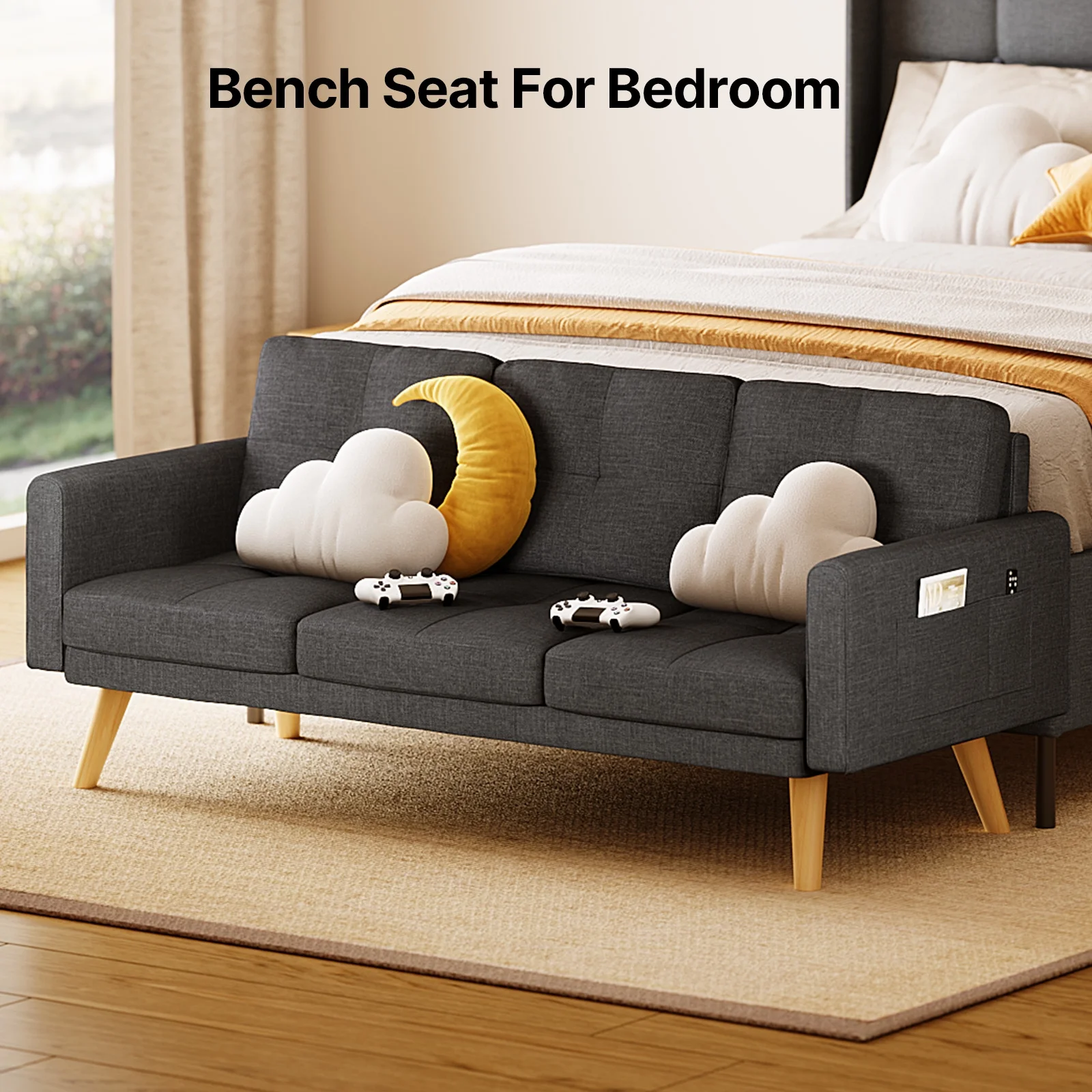 Lofka Sofa Couch with Large Storage Pockets and Soft Seats,Modern Loveseat Sofa for Apartment, Office, Bedroom,Deep Gray