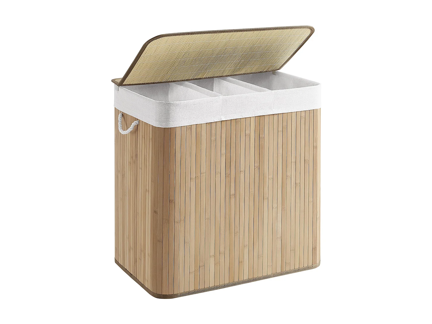 Panier à linge Valora en bambou naturel 3 compartiments 150 L avec couvercle