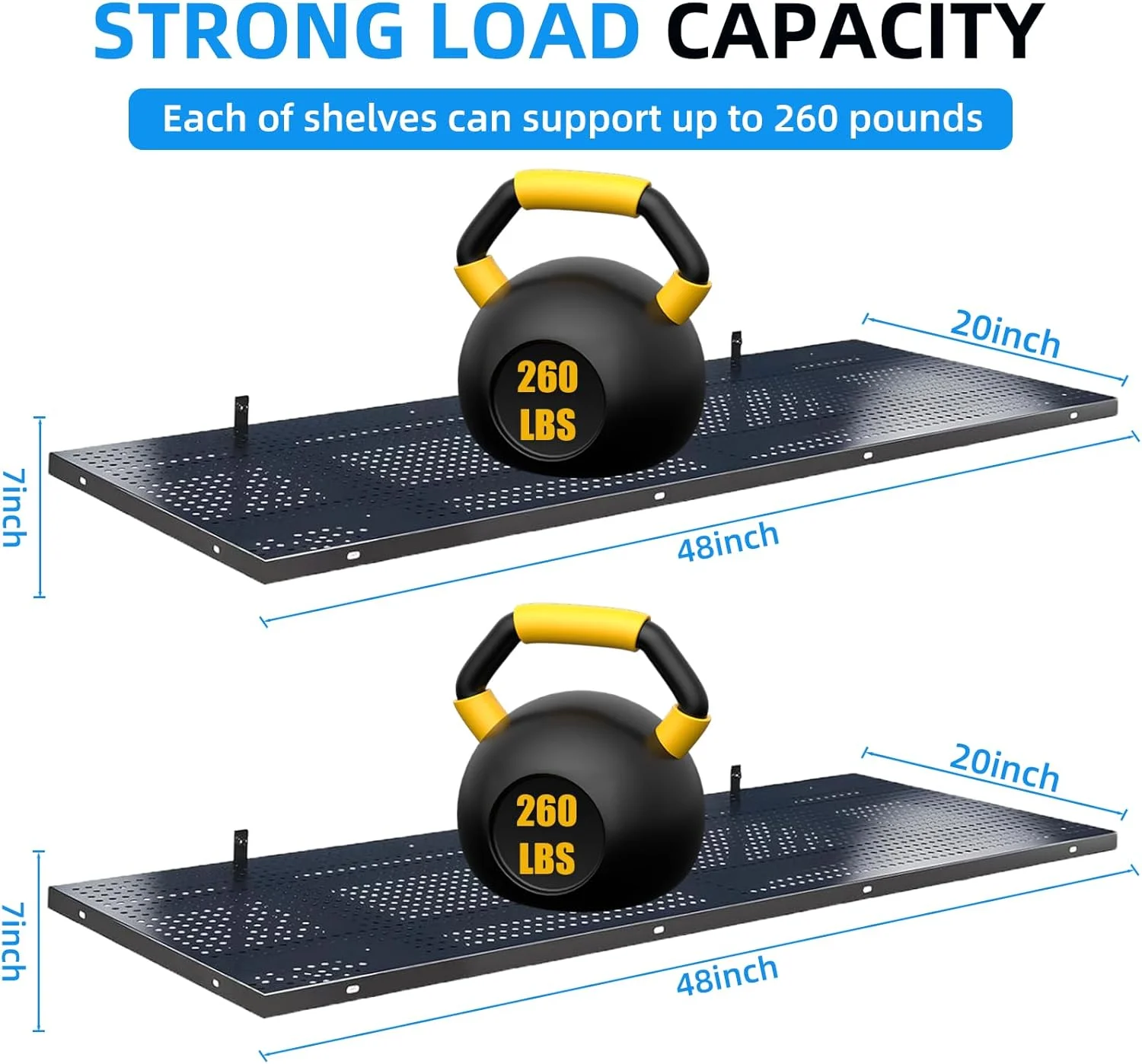2-Pack Heavy Duty Adjustable Garage Wall Shelving, 520 lbs Load Capacity, 1.64x4ft Garage Shelving Wall Mounted, Floating Storage Rack with Hooks