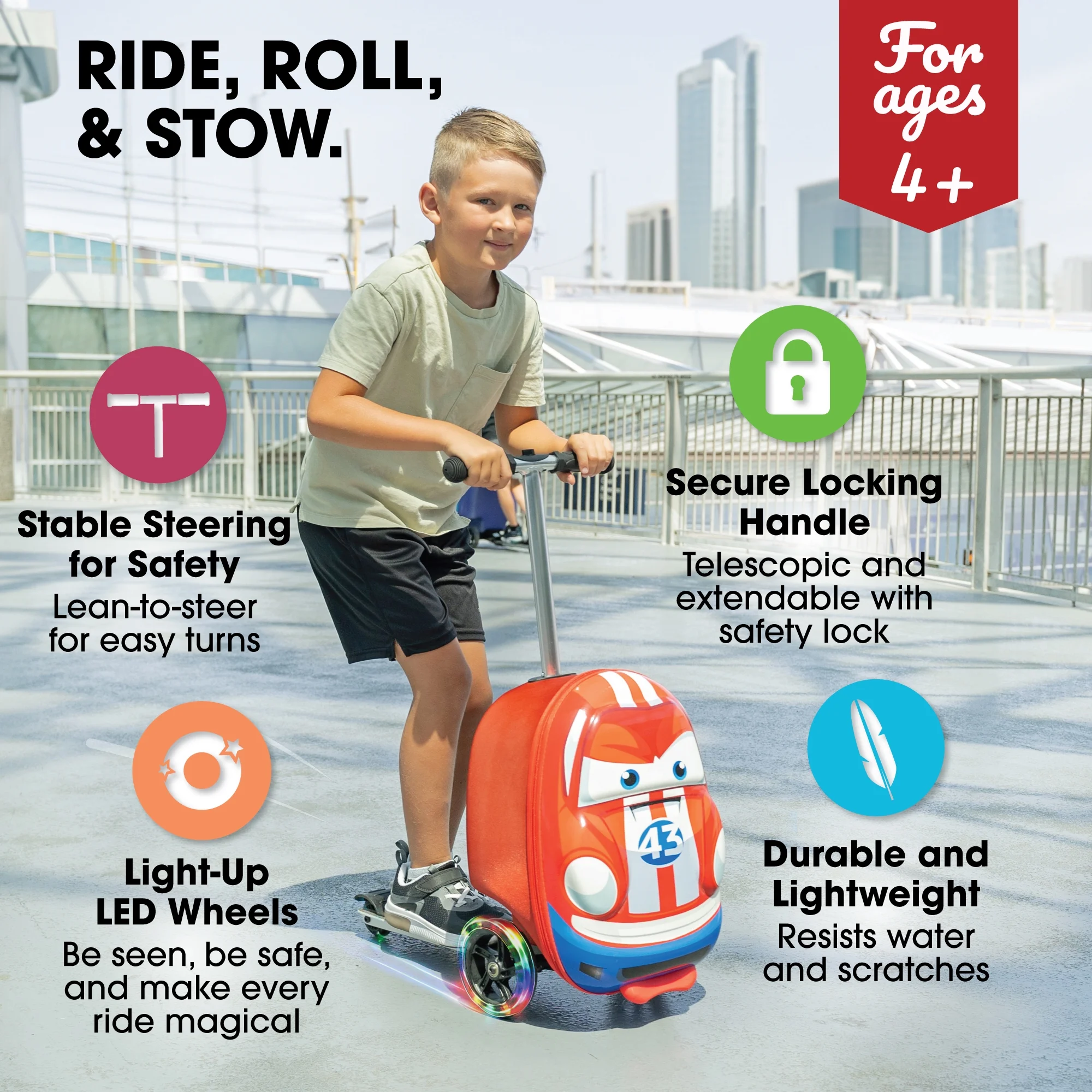 Kiddietotes Kid's Hard Shell Scooter Ride On Suitcase, Pink - Image 2