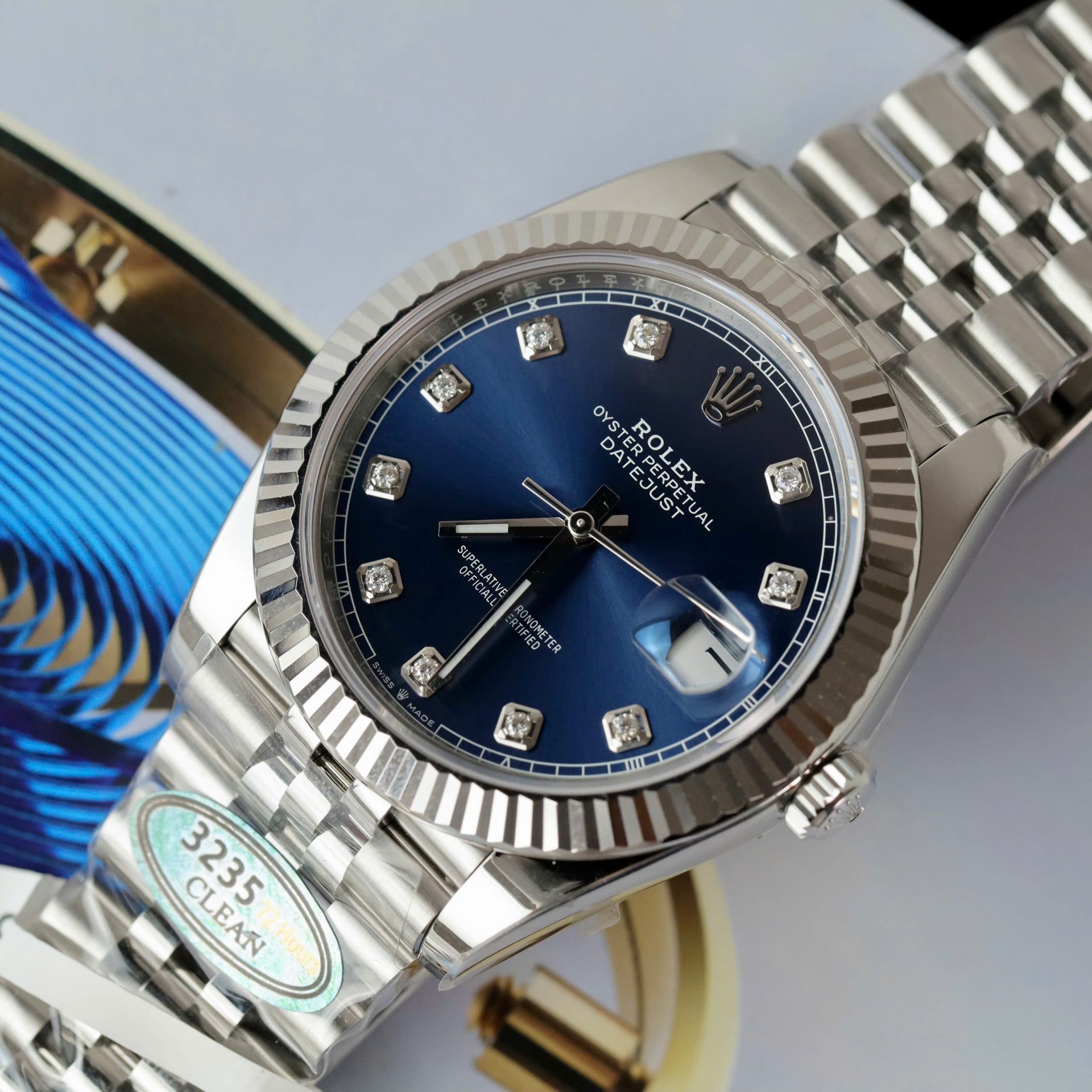 Rolex DateJust Knock Off Watches Blue Dial Moissanite Diamonds Clean Factory 41mm - Top club