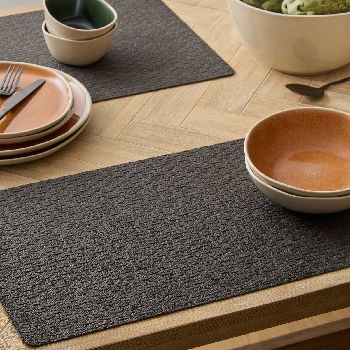 Placemat "Ely" PU - Polyurethane, 49x33 cm, Dark Grey