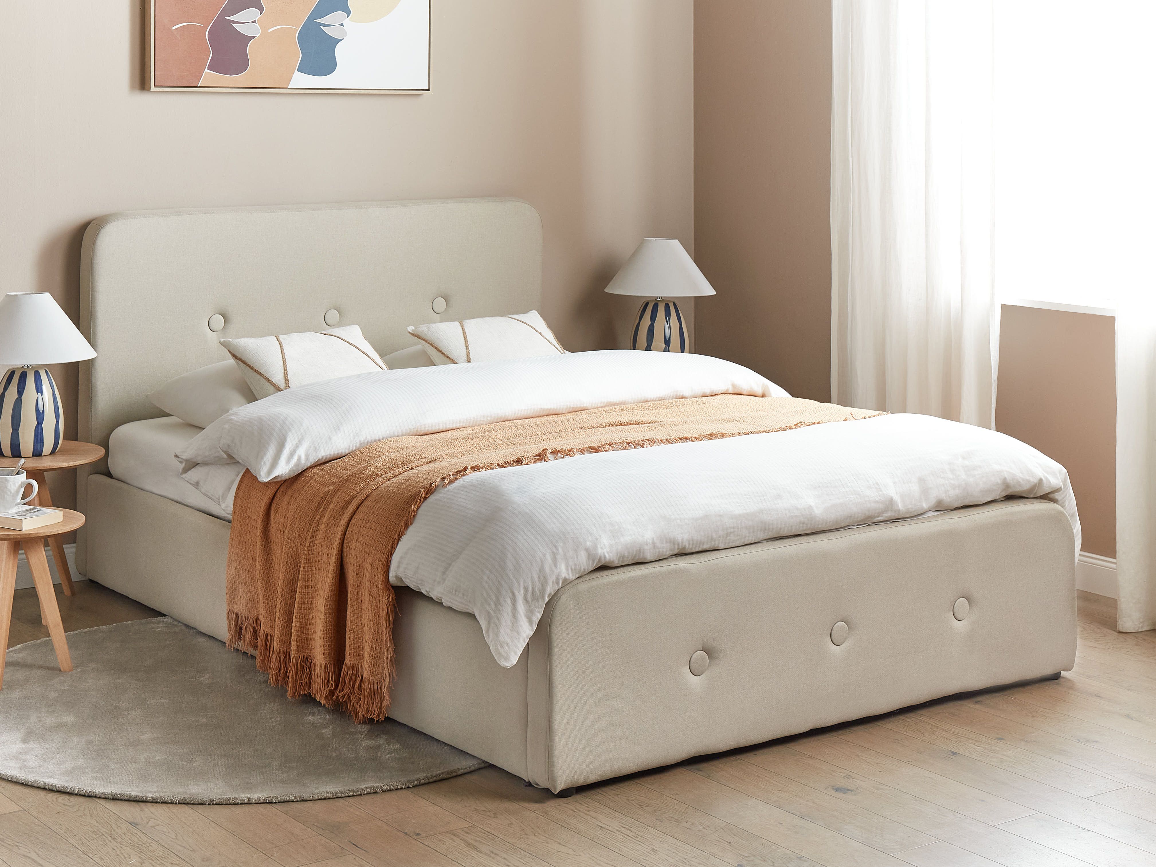 Ottoman Bed Fabric RENNES 140 x 200 cm (EU Double) Beige