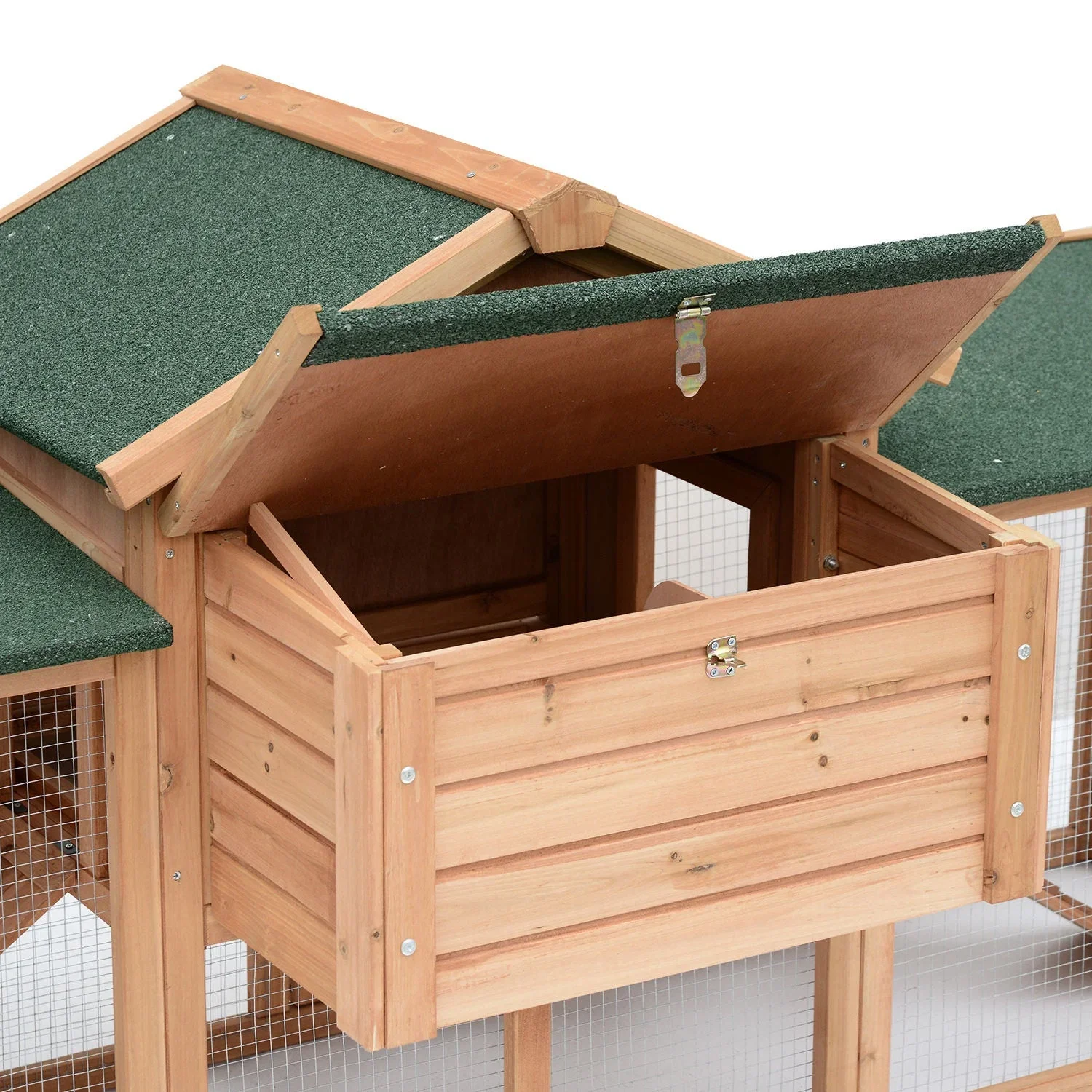 PawHut Wooden Outdoor Chicken Coop With Nesting Box, Double Runs, Removable Tray And Ramps - 80 inch